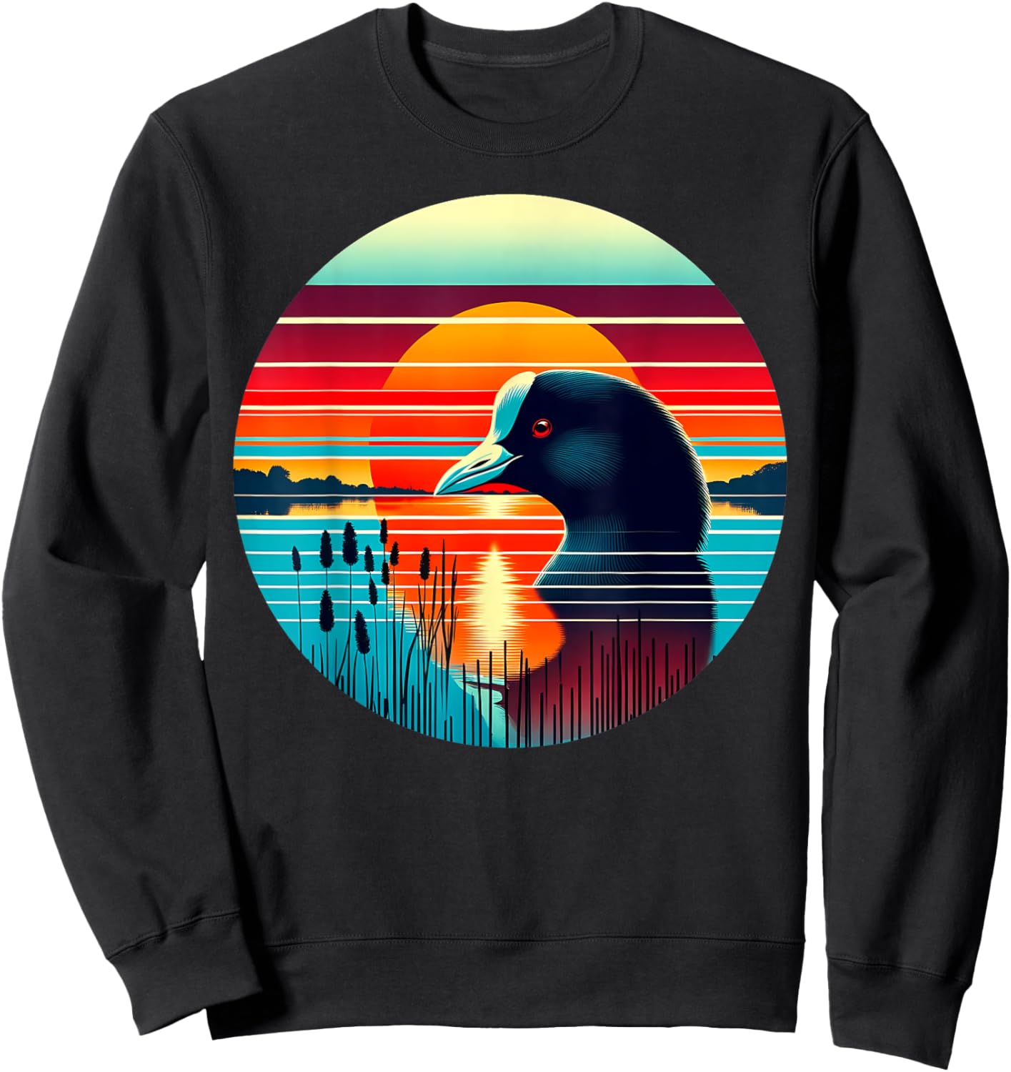 Coot Bird Sunset Retro Style Safari Vintage 70s Sweatshirt - Sweatshirt | Black