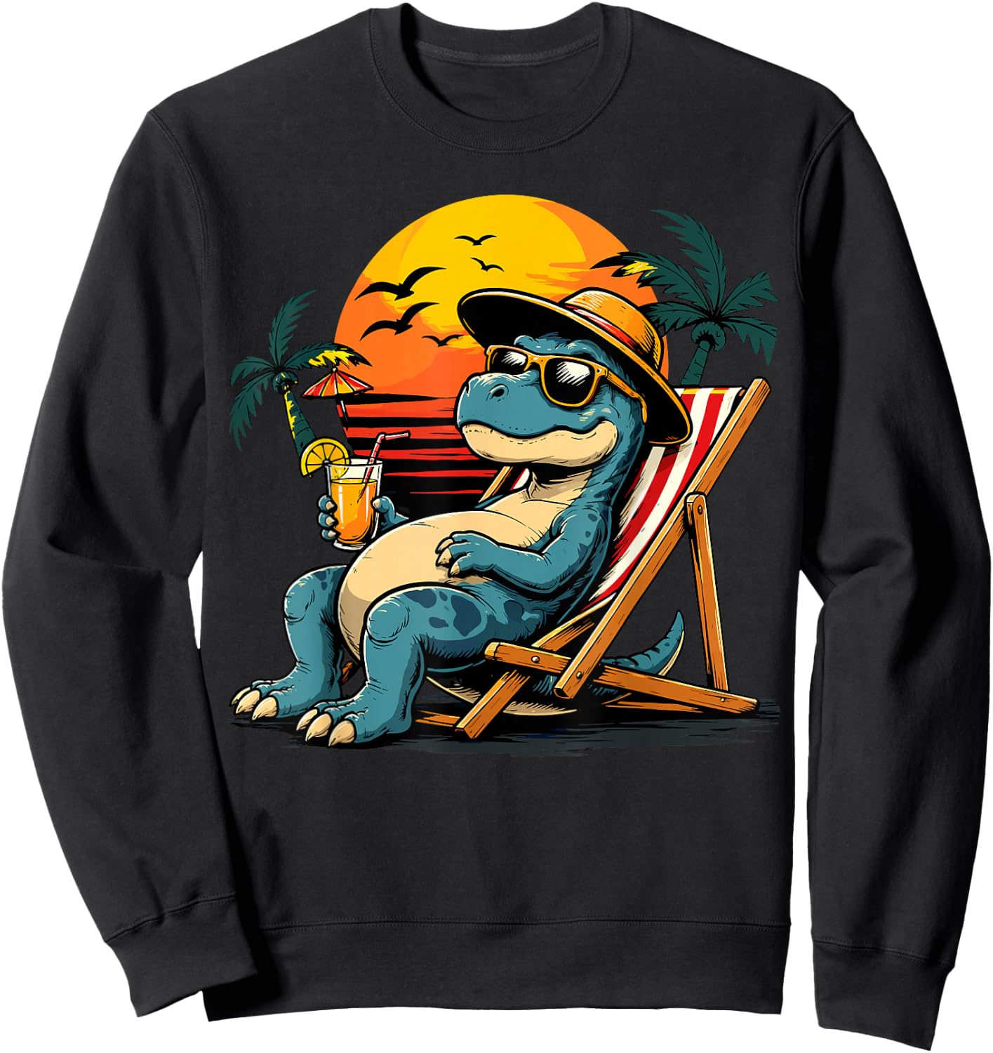 Funny Dino Beach Vacation Dinosaur Sweatshirt - Sweatshirt | Black