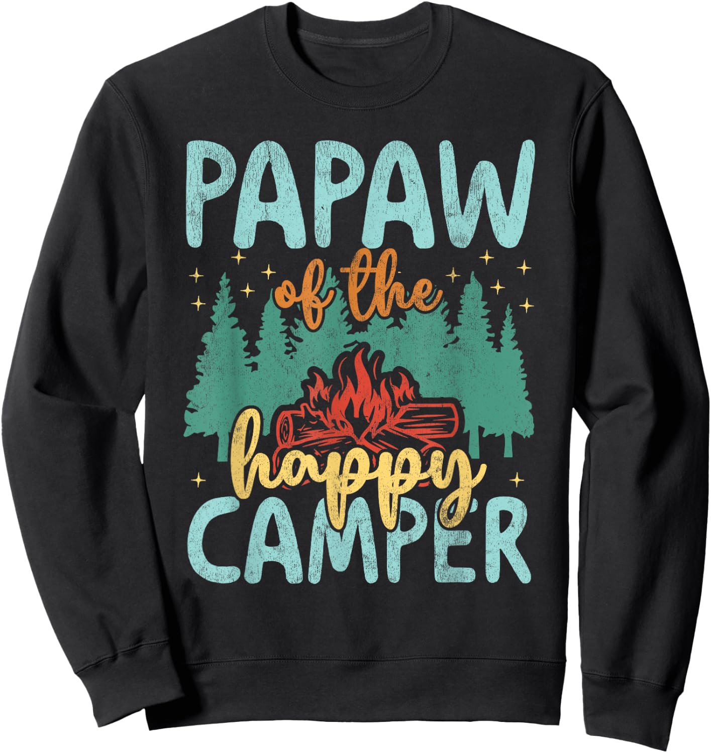 Papaw of Happy Camper 1st Birthday Party Retro Papaw Sweatshirt - Sweatshirt | Black
