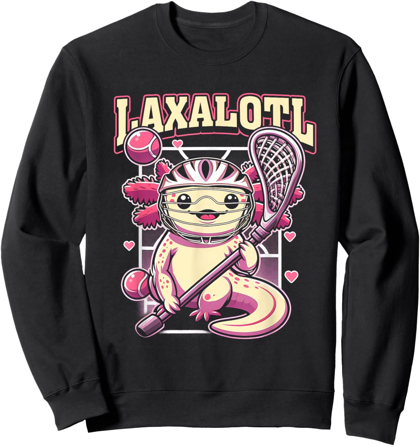 Funny Axolotl Lacrosse LAX Laxalotl Lacrosse Sport Player Sweatshirt - Sweatshirt | Black