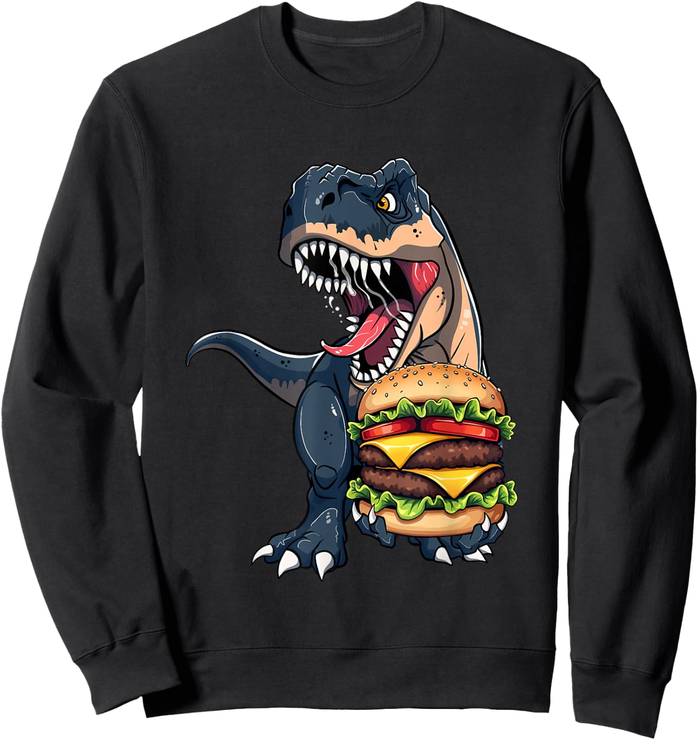 T Rex Dinosaur Cheeseburger Hamburger Kids Men Women Sweatshirt - Sweatshirt | Black