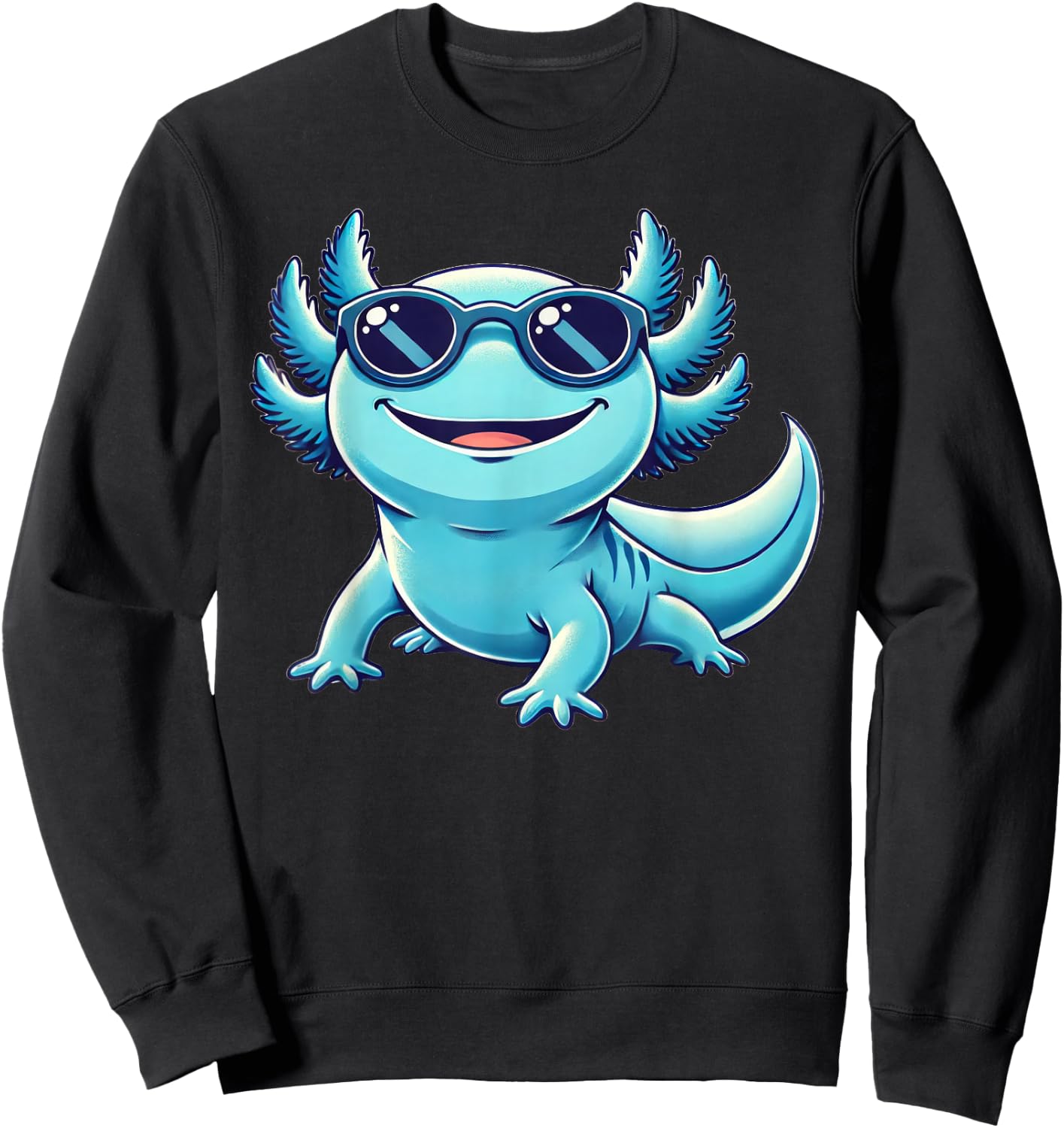 Blue Axolotl Wearing Sunglasses Funny Axolotl Sweatshirt - Sweatshirt | Black