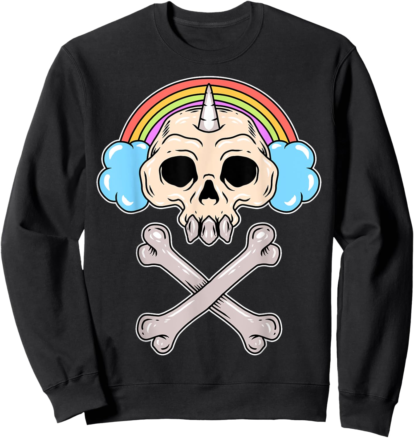 Rainbow Cloud Gamer Girl Gaming Cute Unicorn Skull Sweatshirt - Sweatshirt | Black