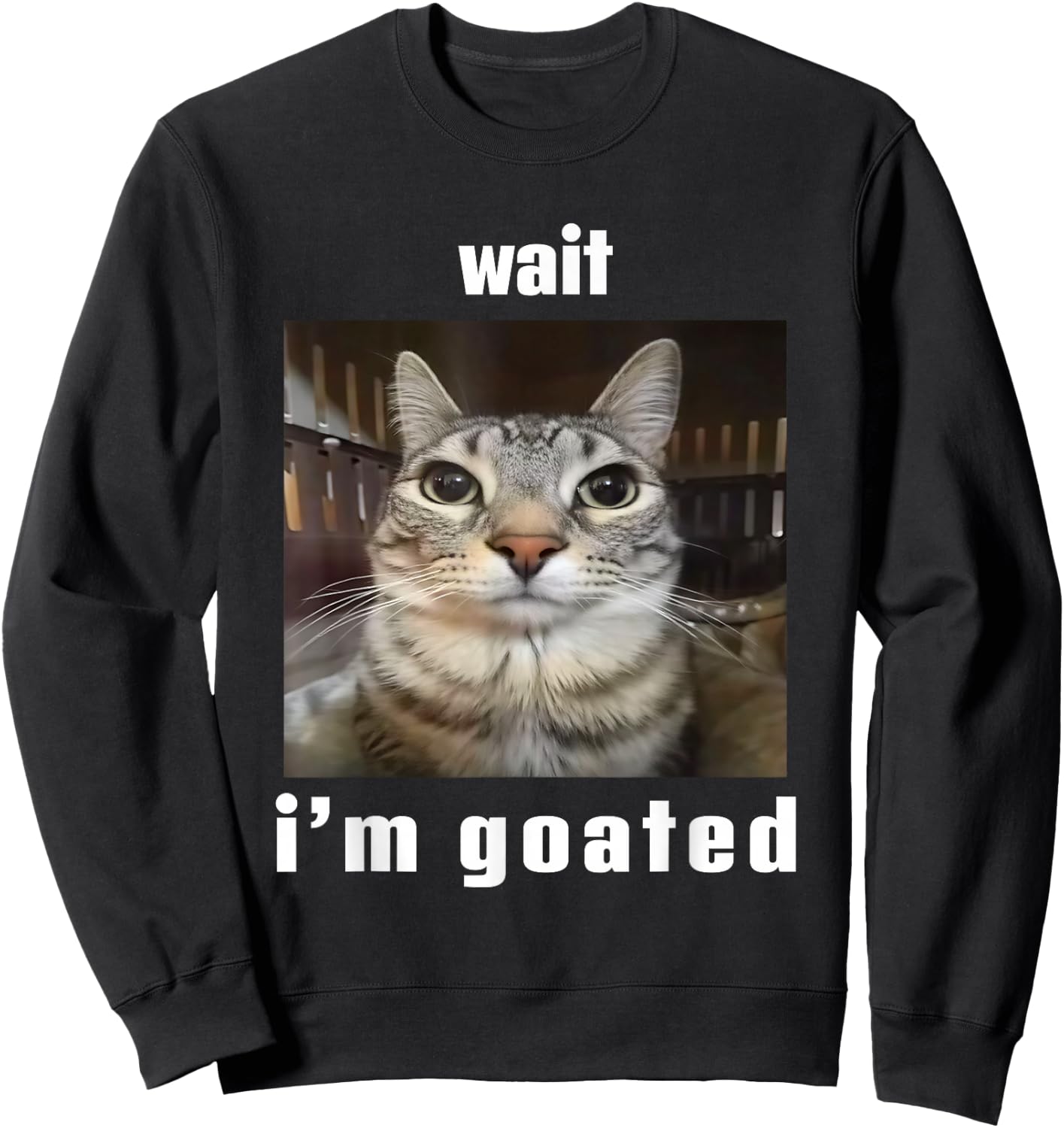 Wait I'm Goated Silly Cat Ironic Meme Unhinged Sweatshirt - Sweatshirt | Black