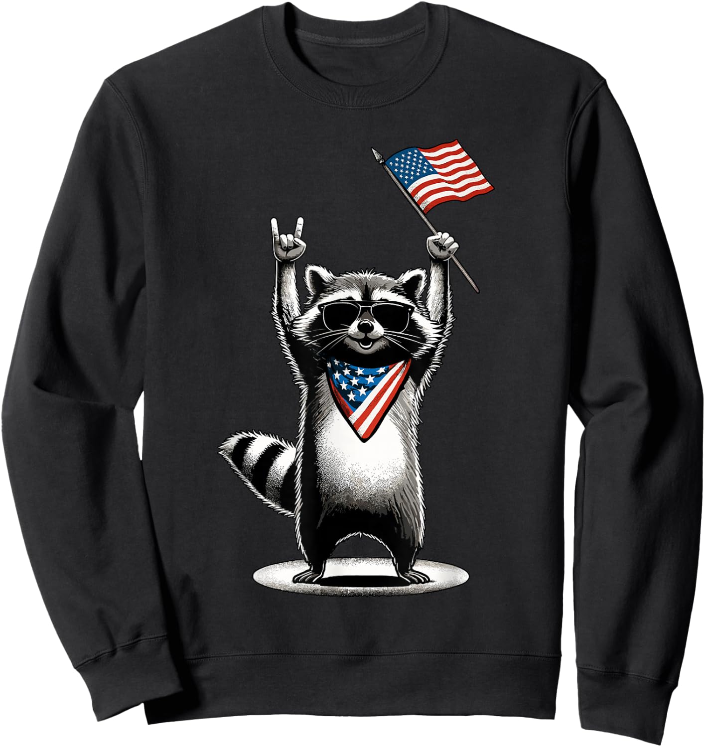 USA Patriotic Raccoon Men Women Kids Funny 4th of July Sweatshirt - Sweatshirt | Black