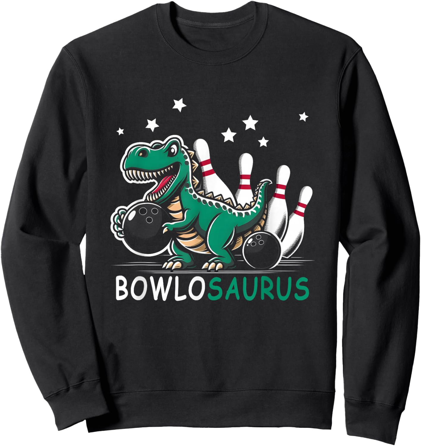 Funny Bowler Bowlosaurus T-Rex Dinosaur Playing Bowling Sweatshirt - Sweatshirt | Black