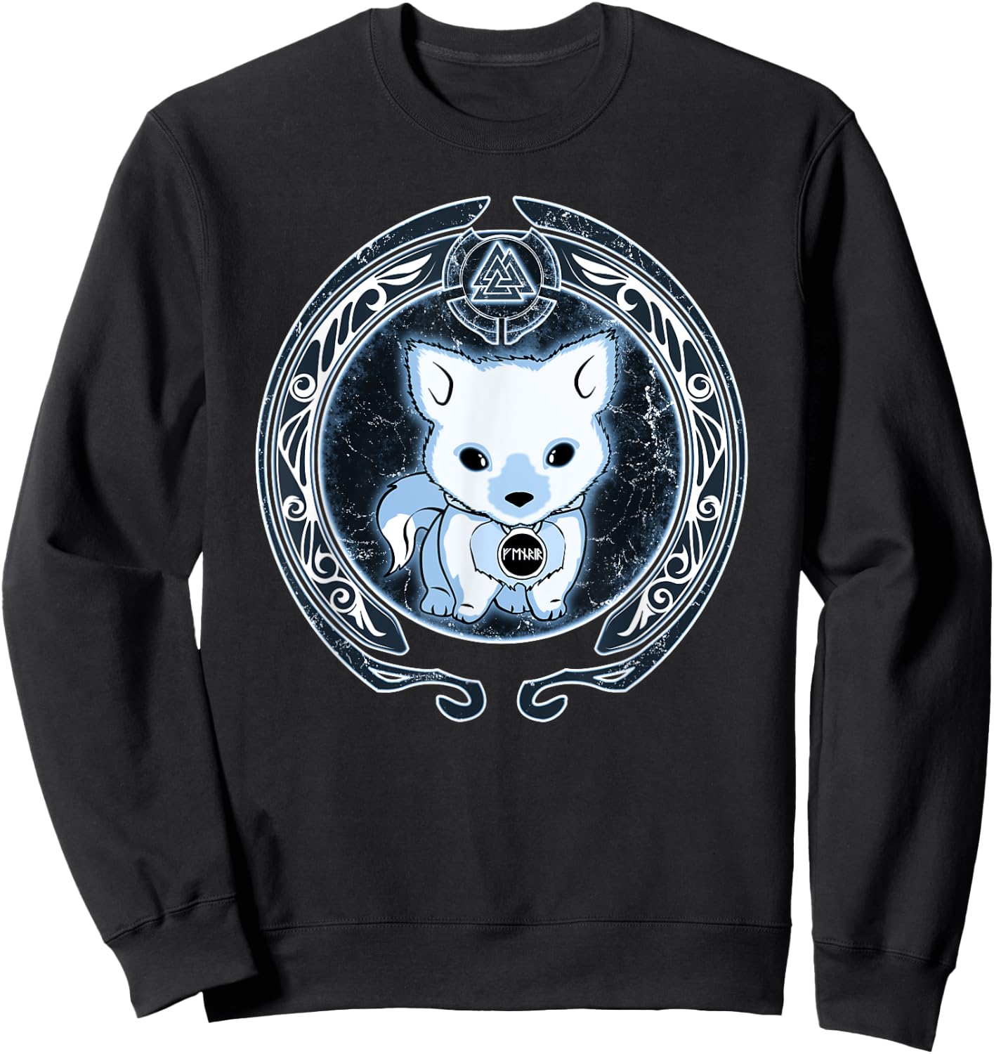 Viking Fenrir Fenris Wolf Pup Valknut Symbol Sweatshirt - Sweatshirt | Black