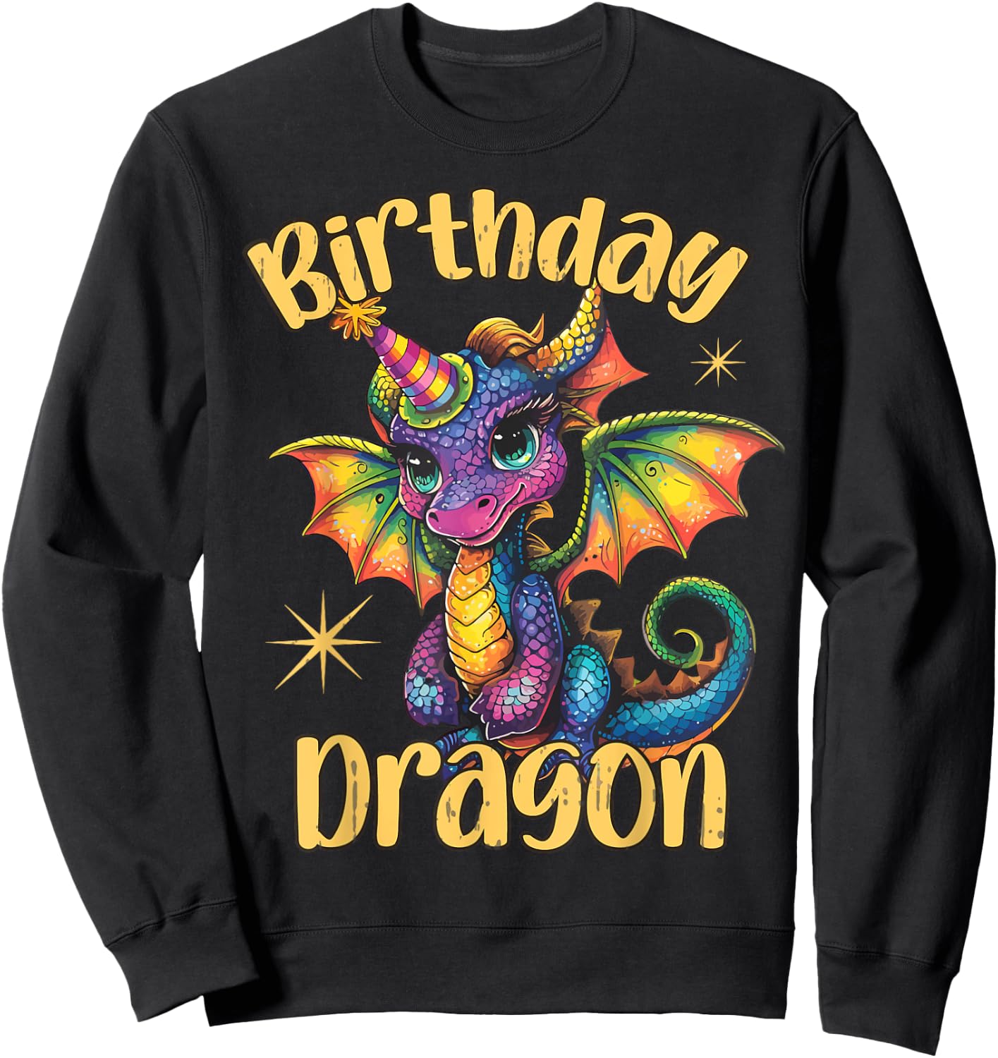 Birthday Dragon Lover Colorful Cute Dragons Party Themed Sweatshirt - Sweatshirt | Black