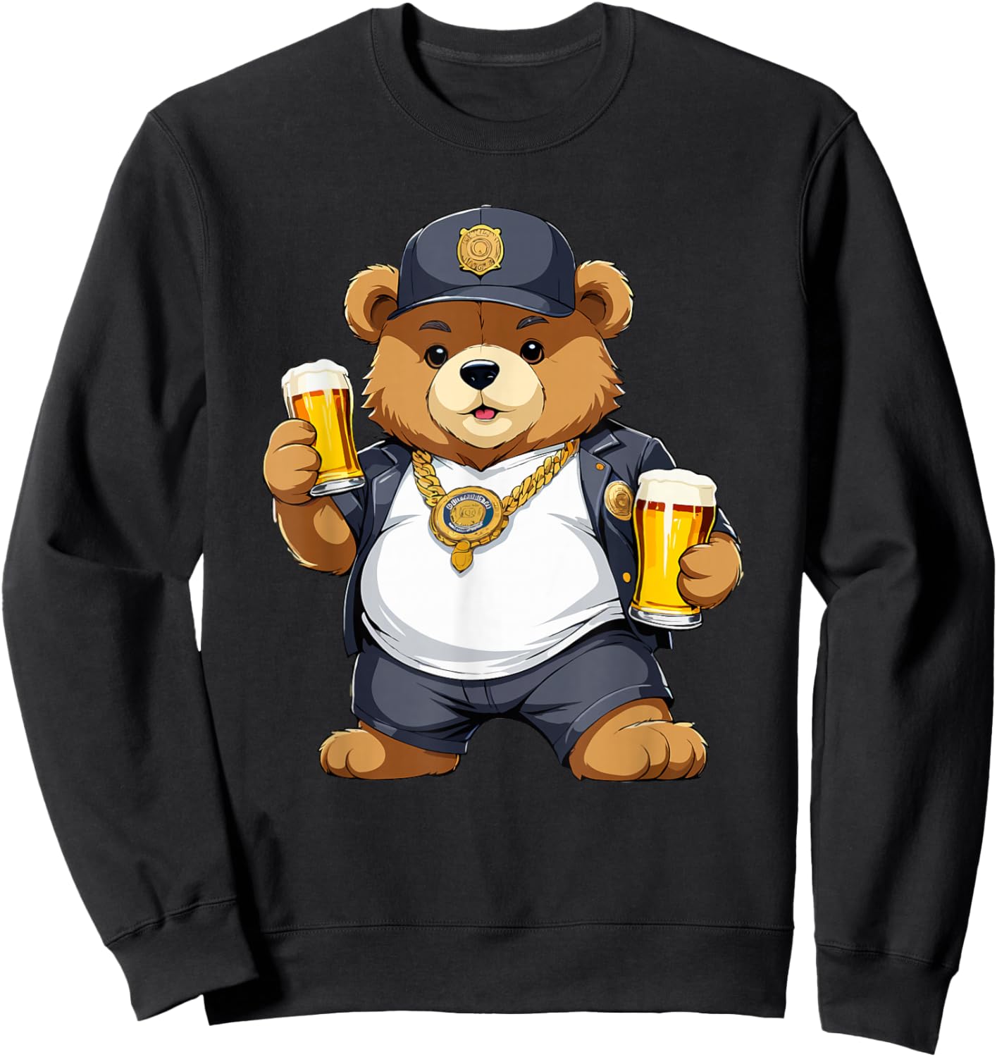 Big Fat Teddy Bear Gangster in Hip Hop Street Clothes Sweatshirt - Sweatshirt | Black