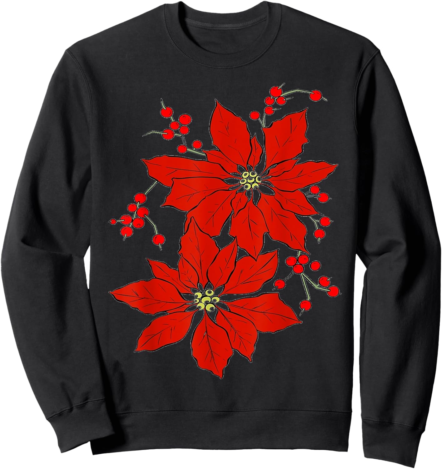Red Poinsettia Happy Merry Christmas Sweatshirt - Sweatshirt | Black