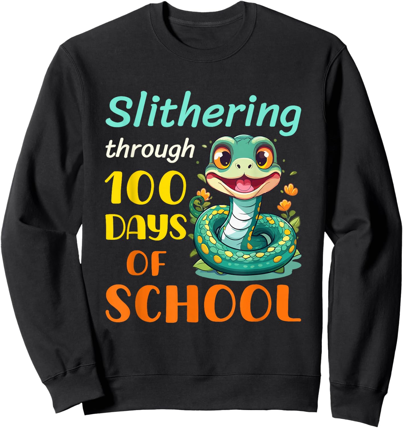 Funny 100 Days of School Snake Reptile Kids Boys Students Sweatshirt - Sweatshirt | Black