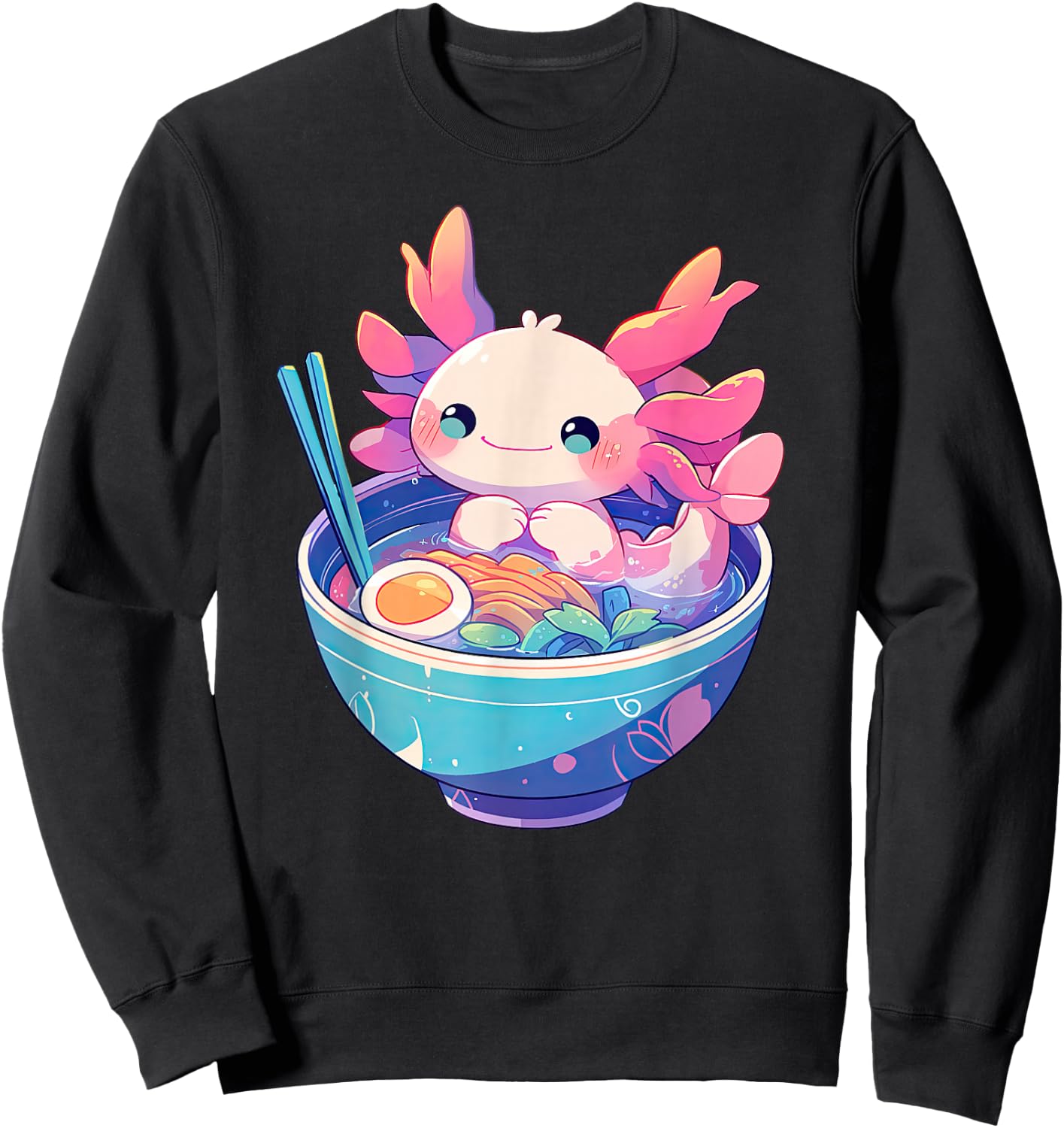 Kawaii Pastel Goth Cute Pink Axolotl in a Bowl of Ramen Sweatshirt - Sweatshirt | Black