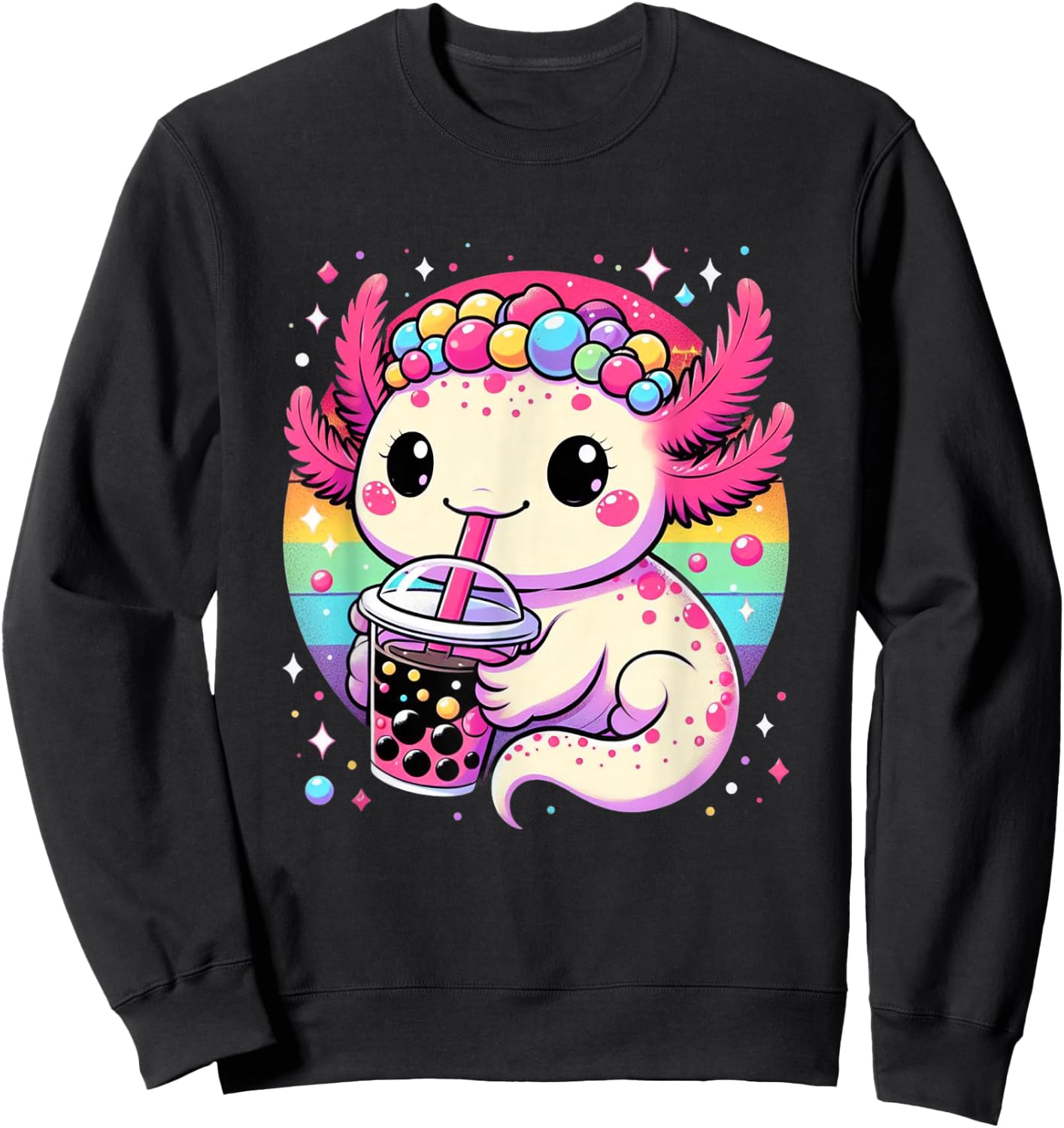 Axolotl Boba Tea Kawaii Neko Japanese Bubble Tea for Girls Sweatshirt - Sweatshirt | Black