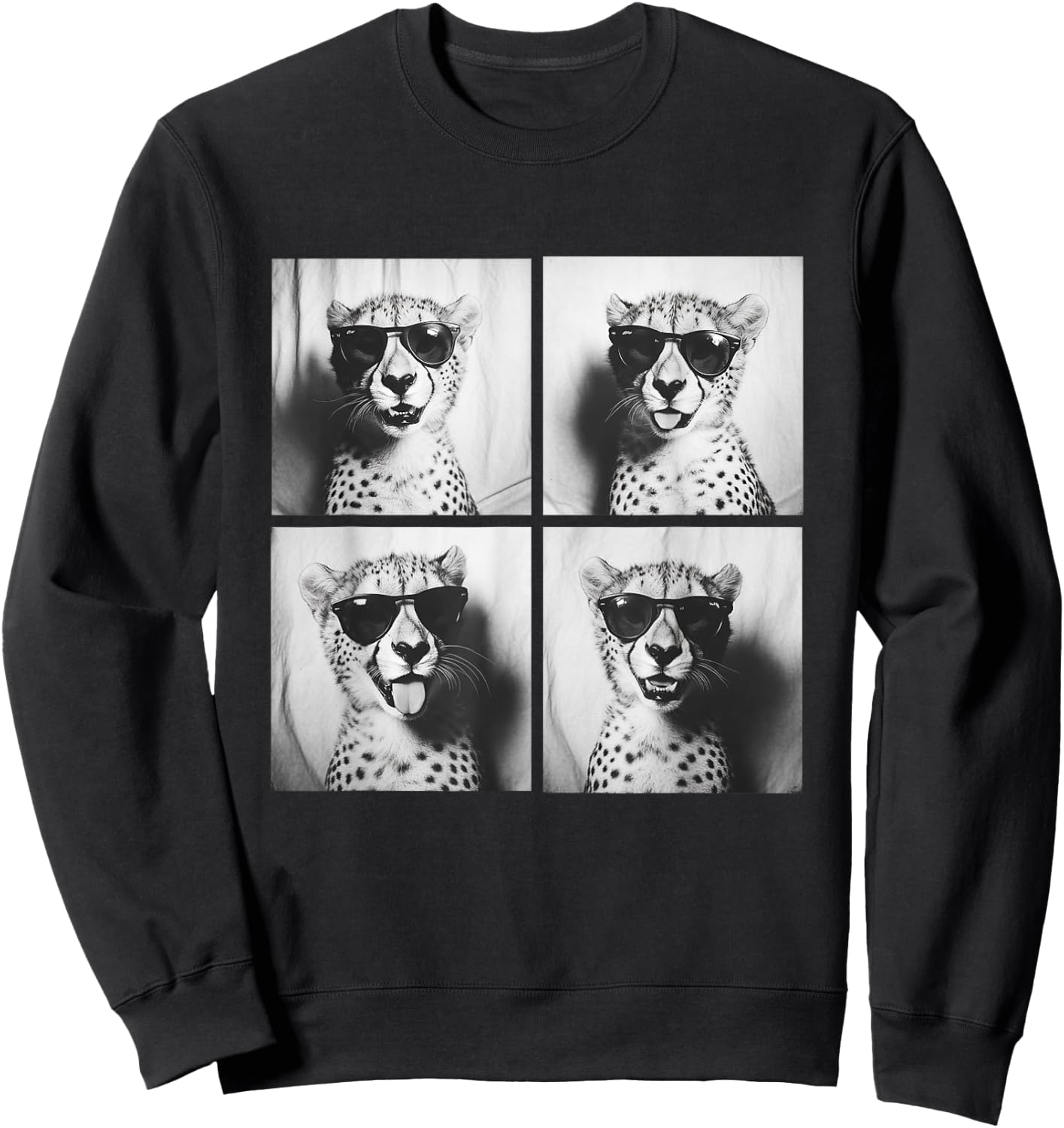 Funny Cheetah with Sunglasses Cool Feline Animals Humor Meme Sweatshirt - Sweatshirt | Black