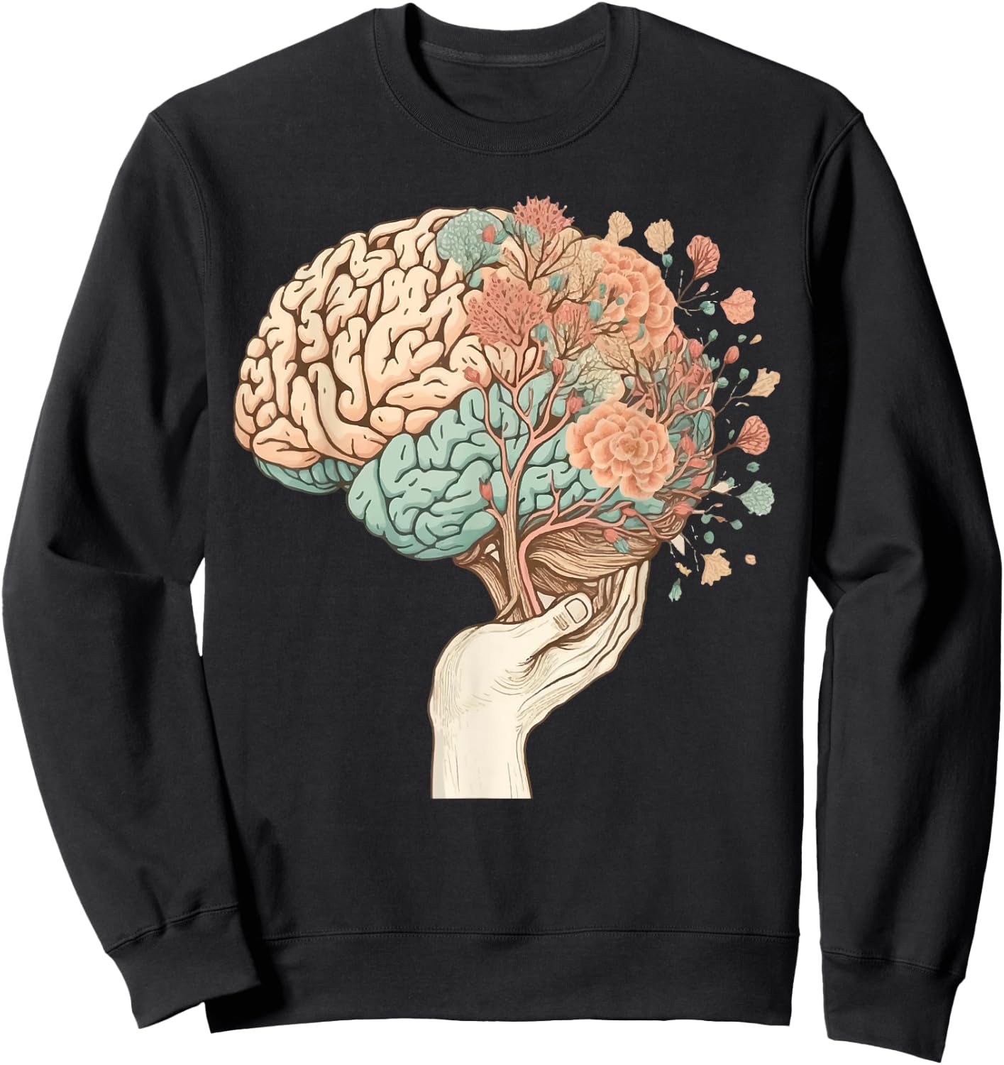 Spring Flowers Floral Brain Neurologist Neuro Science Sweatshirt - Sweatshirt | Black