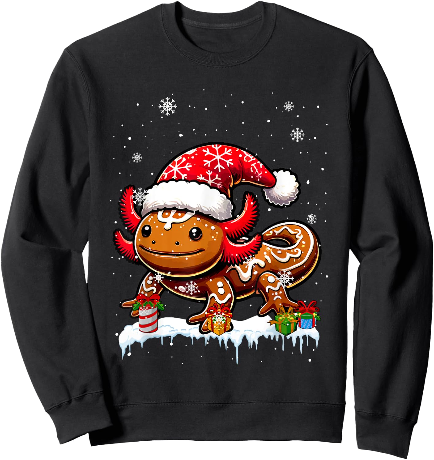 Santa Gingerbread Axolotl Christmas Baking Baker Family Kids Sweatshirt - Sweatshirt | Black