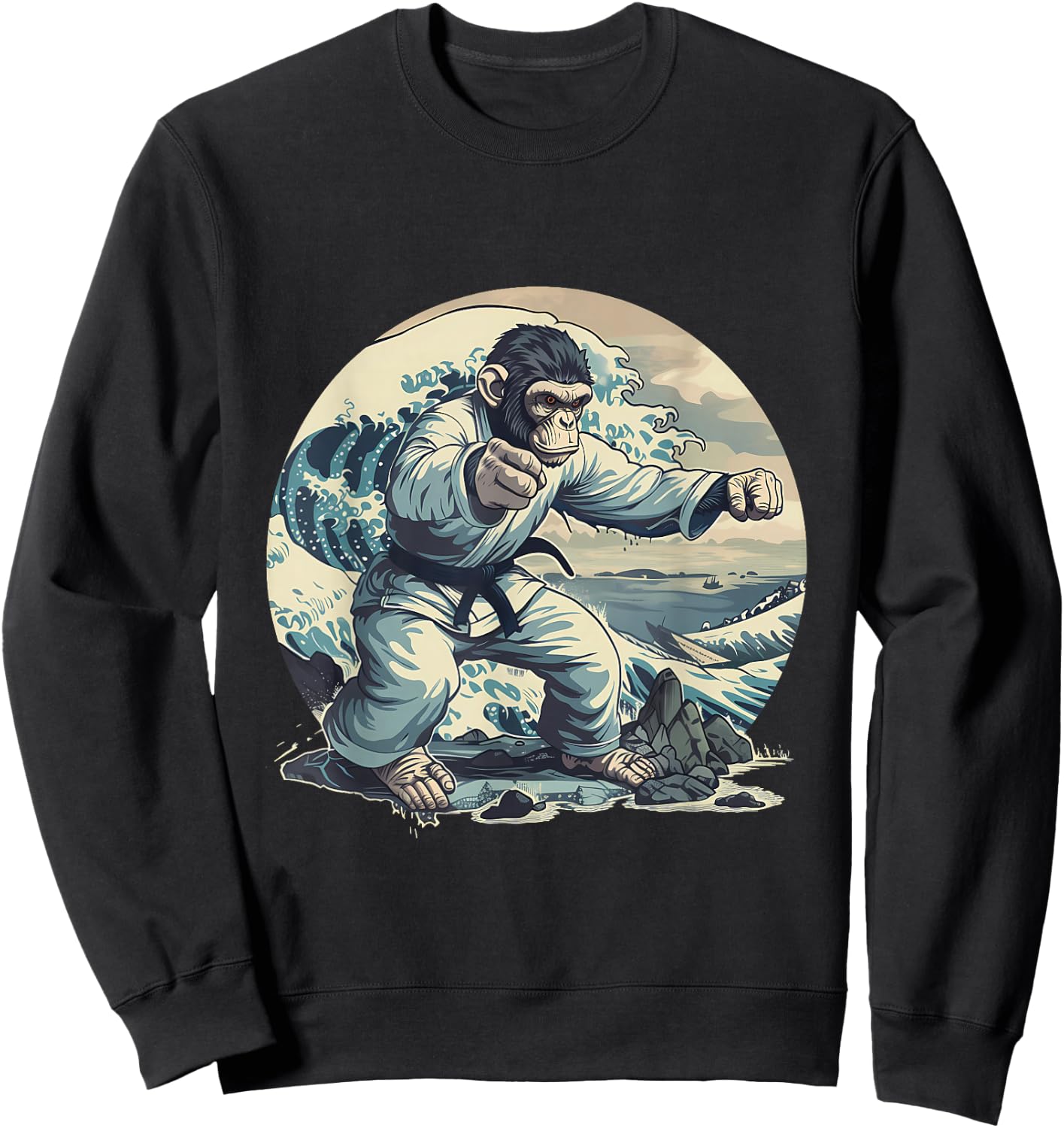 Judo Monkey Waves Kung Fu Judo Monkey Lover Taekwondo Sweatshirt - Sweatshirt | Black