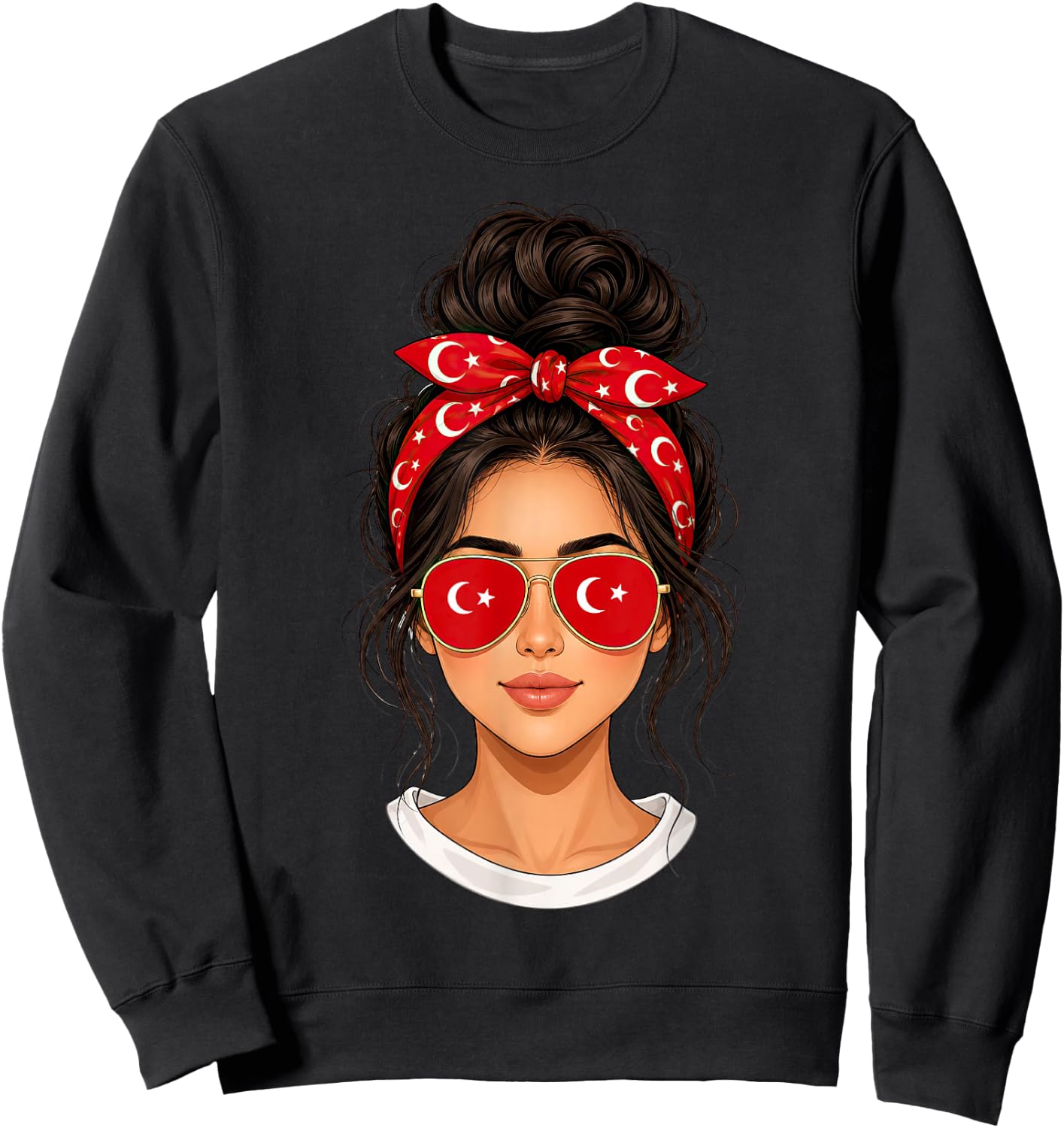 Messy Bun Türkisches Mädchen Türkei Flagge Bandana Sonnenbrille Sweatshirt - Sweatshirt | Black