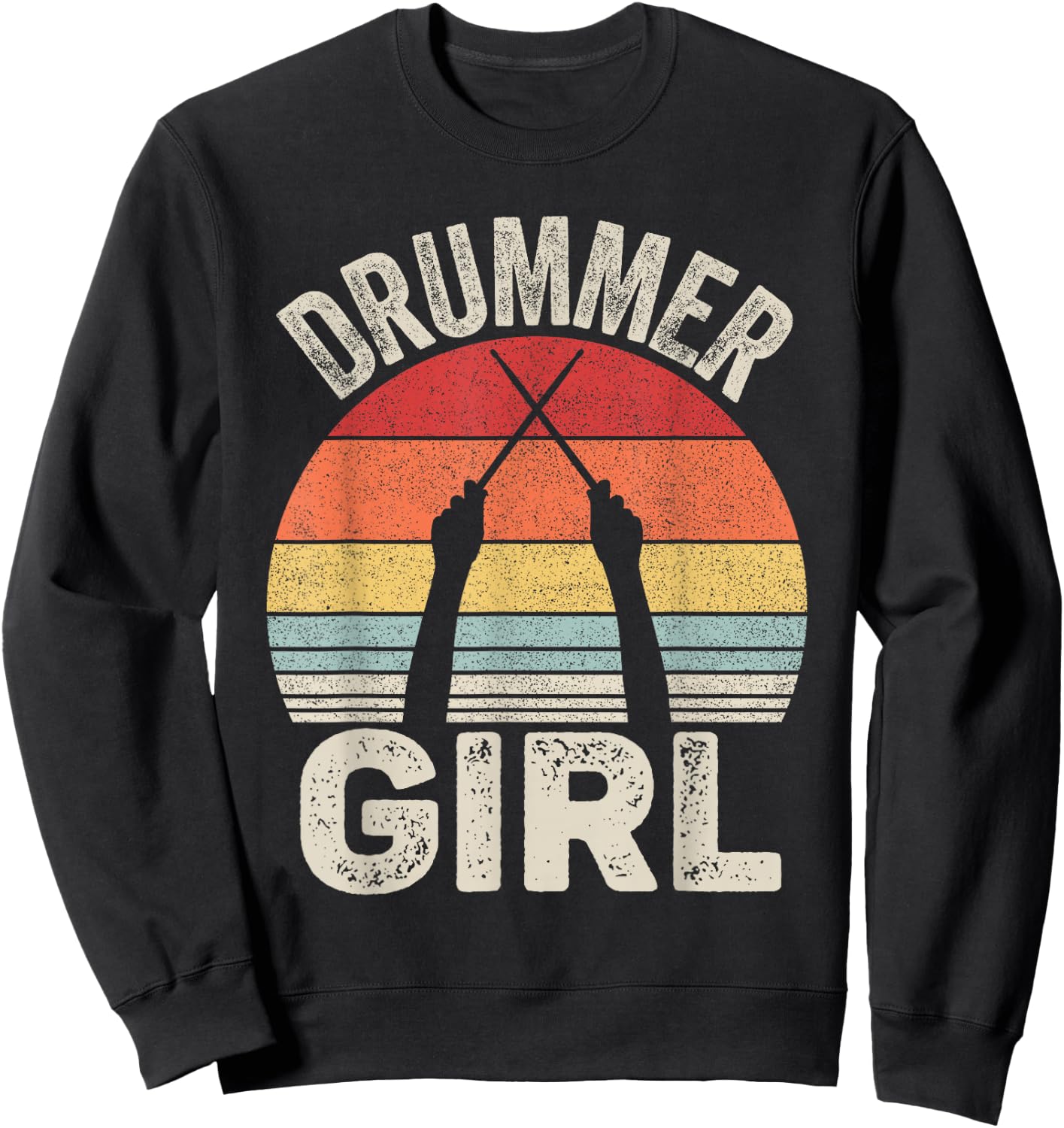 Vintage Retro Drummer Girl Sweatshirt - Sweatshirt | Black
