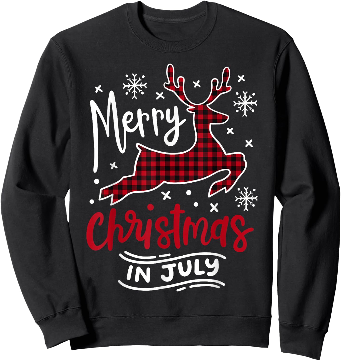 Merry Christmas in July Plaid Red Reindeer & Snowflake Sweatshirt - Sweatshirt | Black