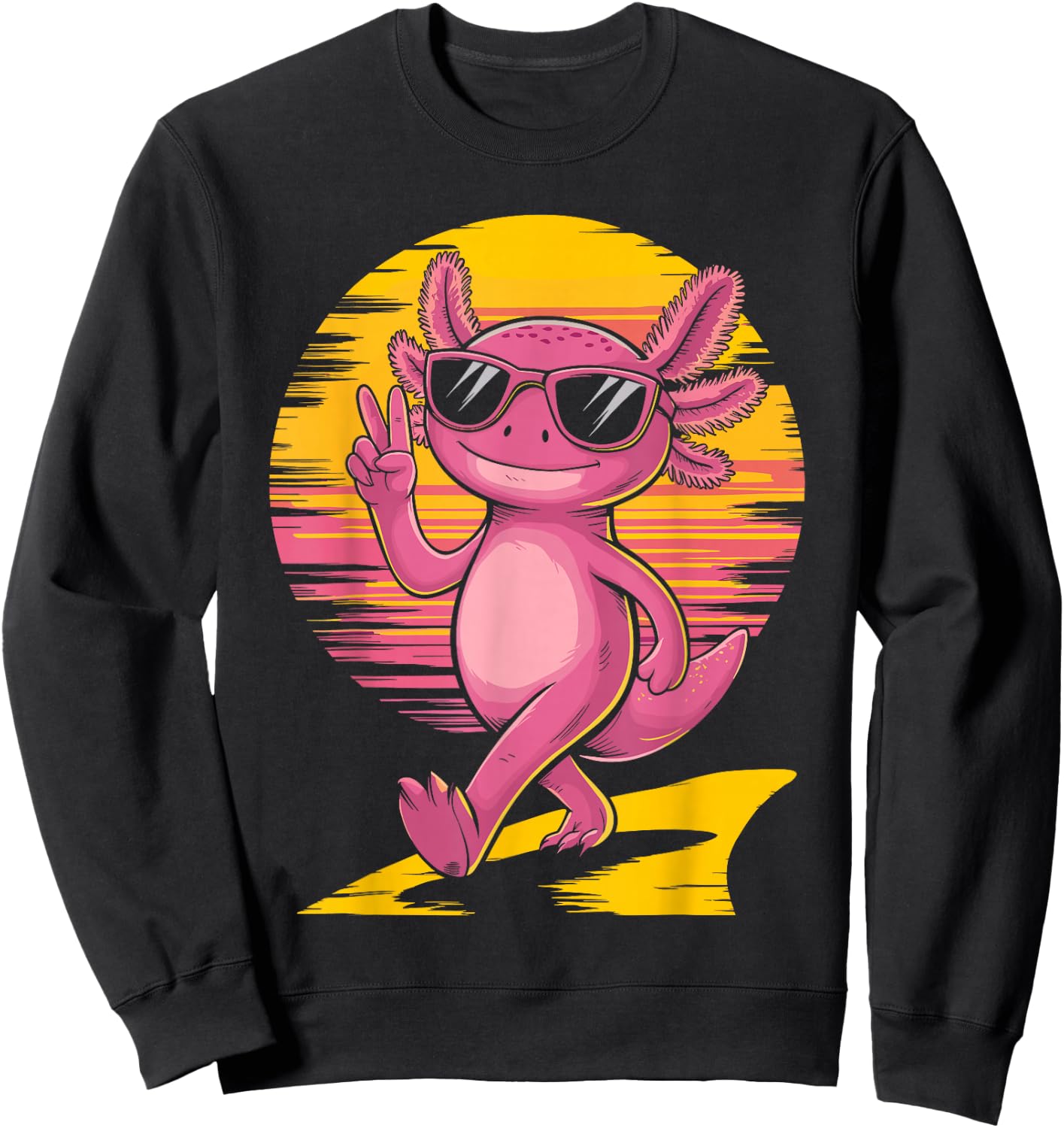 Retro Sunset Cool Axolotl With Sunglasses Peace Sign Sweatshirt - Sweatshirt | Black