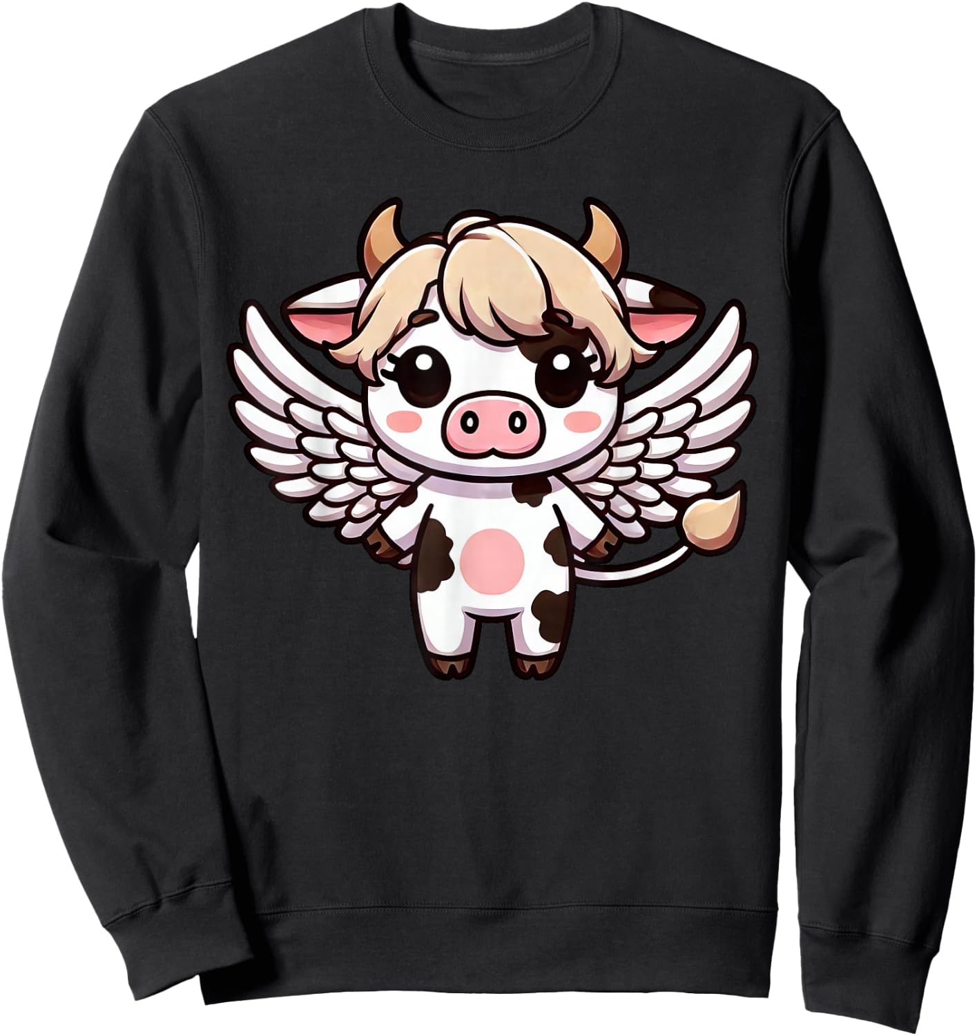 Cute Kawaii Angel Cow with Wings Sweatshirt - Sweatshirt | Black