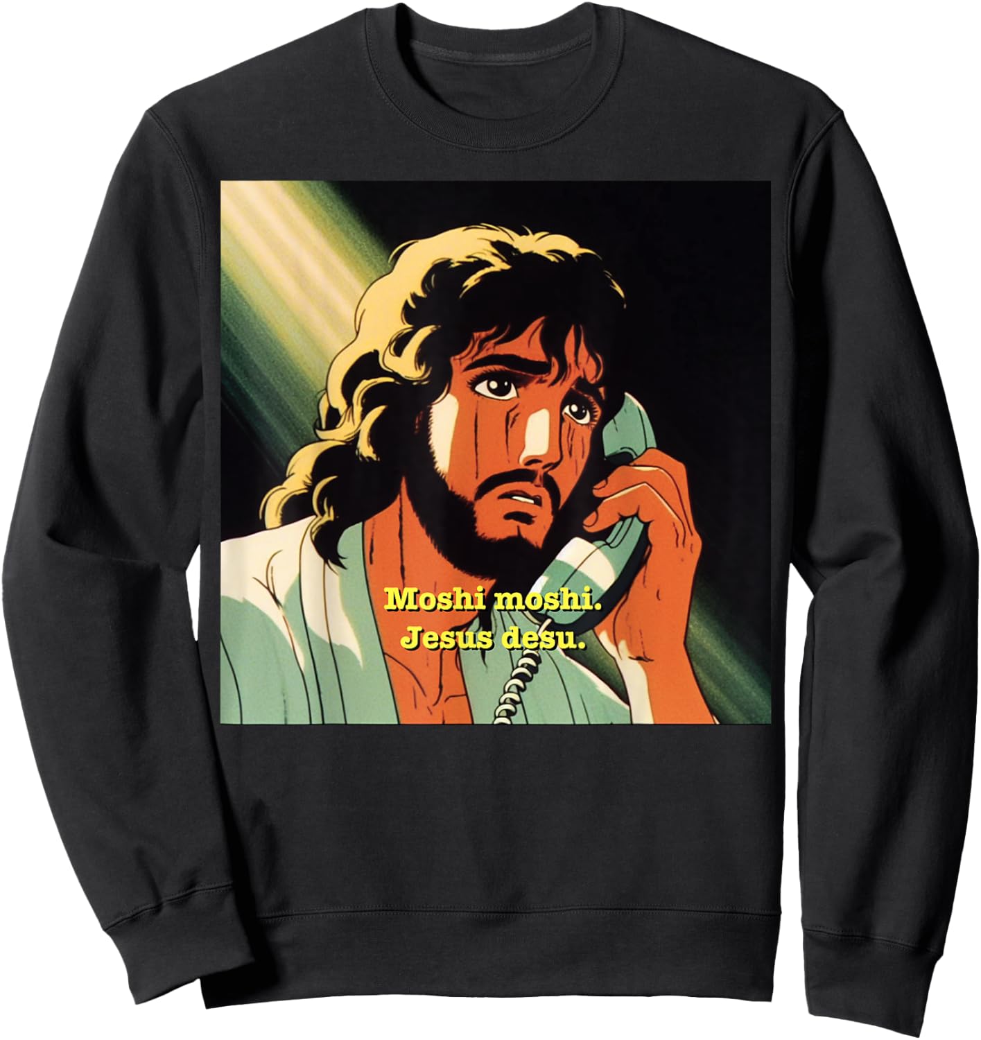 Funny Jesus Meme - Christian Anime Moshi Moshi Sweatshirt - Sweatshirt | Black