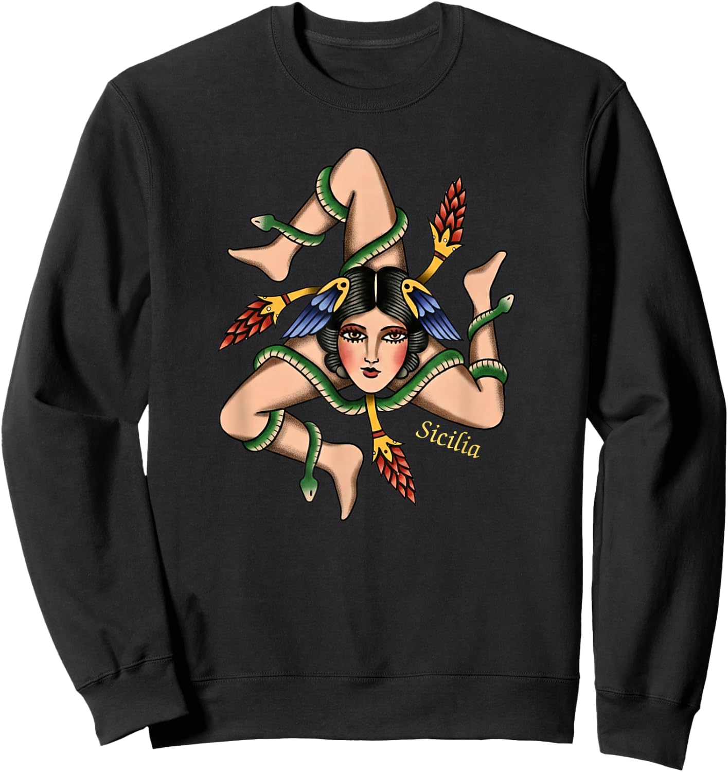 Sicilian Trinacria Old School Tattoo Style Triskelion Sweatshirt - Sweatshirt | Black