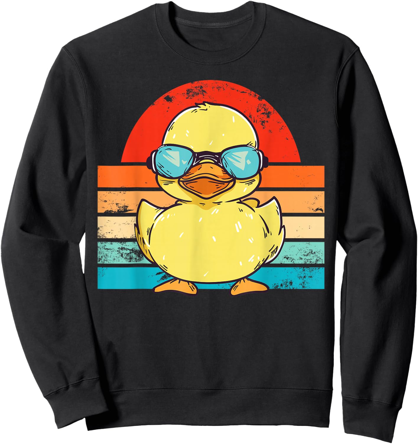 Cool Retro Yellow Duck in Sunglasses 70s 80s Funny Duck Sweatshirt - Sweatshirt | Black