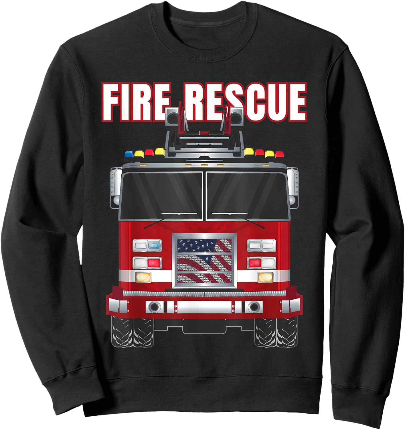 American Fire Rescue Firefighter Department Truck Fireman Sweatshirt - Sweatshirt | Black