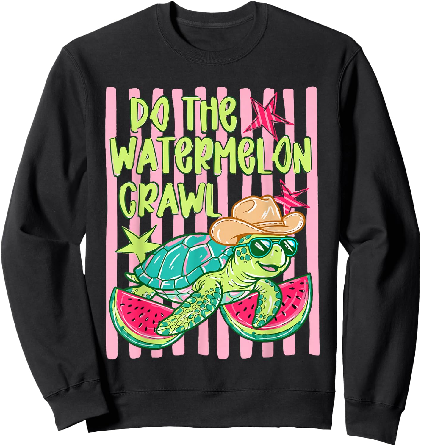 Striped Turtle Summer Fruit Vacation Do The Watermelon Crawl Sweatshirt - Sweatshirt | Black