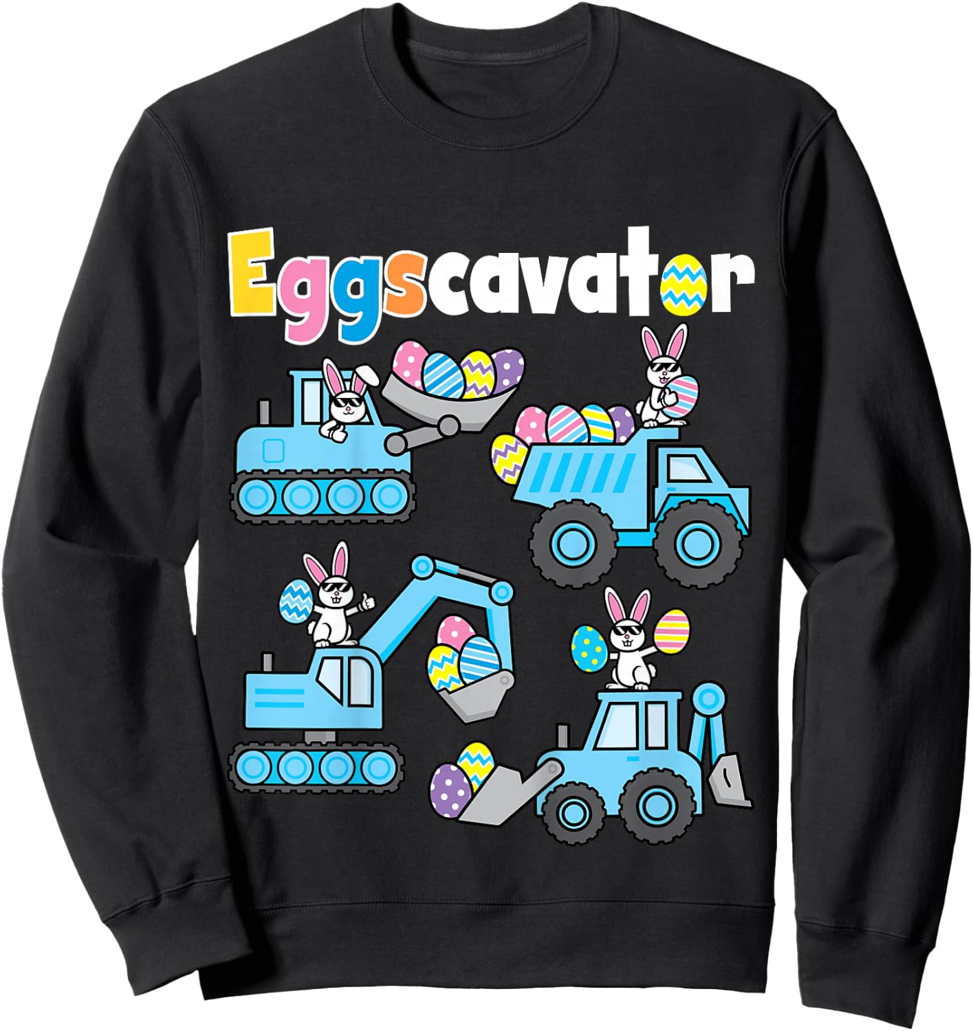 Kids Boys Easter Shirt Eggs Cavator Excavator Bunny Eggscavator Sweatshirt - Sweatshirt | Black