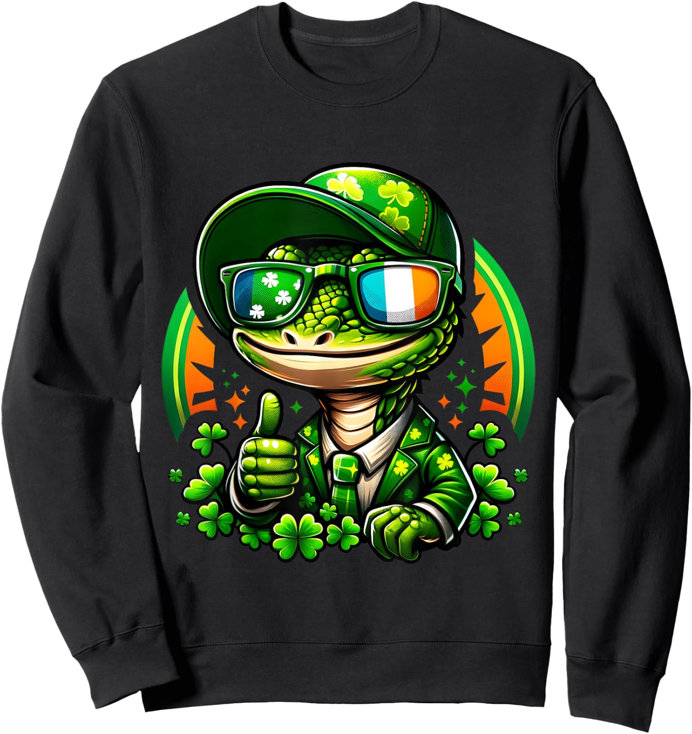 St Patrick's Day Funny Lizard Lucky Charm Clover Adult Kids Sweatshirt - Sweatshirt | Black