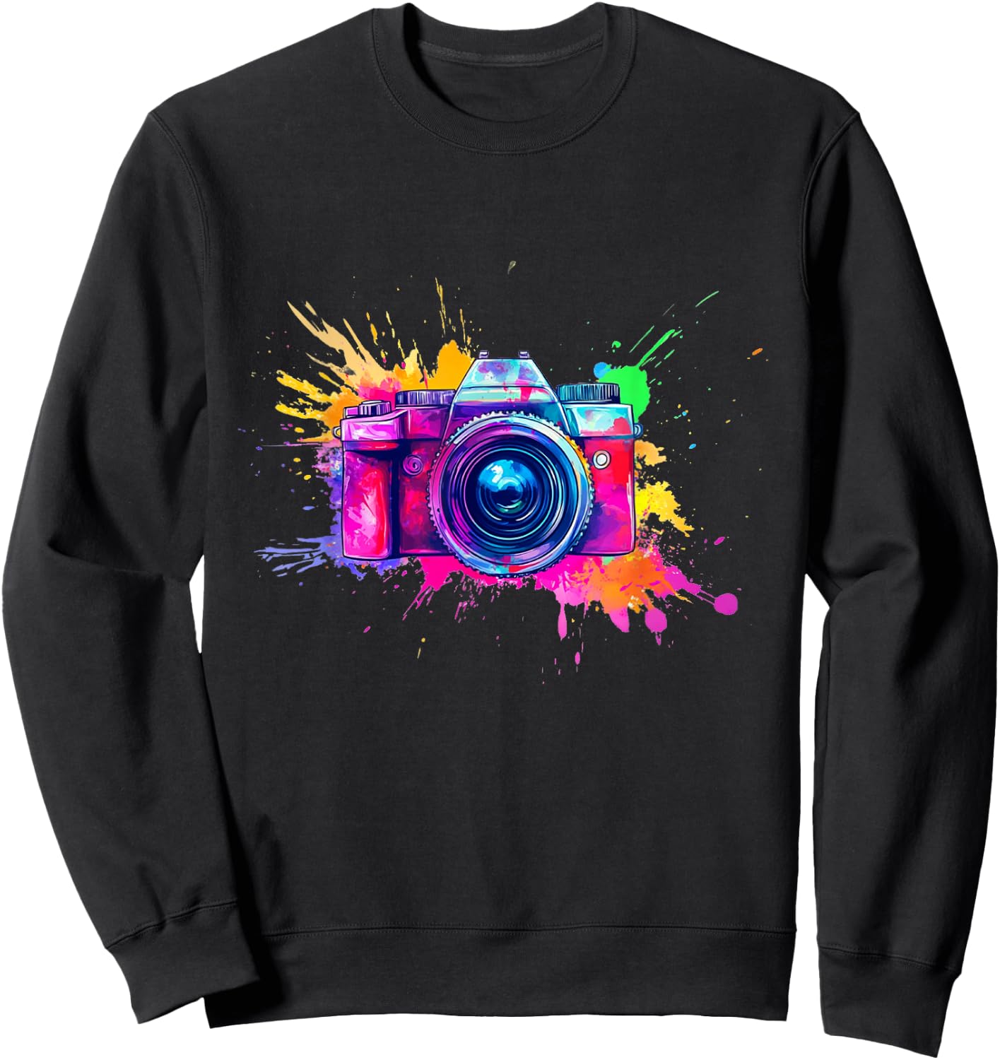 Artistic touch with camera and bright colors , Black, S Sweatshirt - Sweatshirt | Black