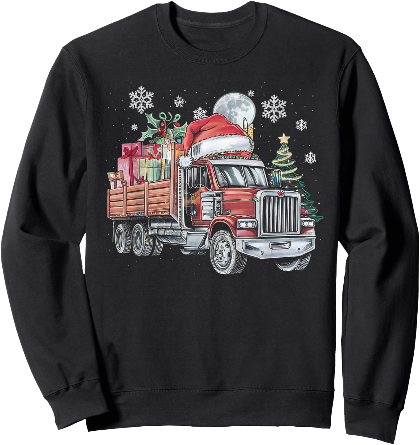 Santa Truck Lights Christmas Driving Xmas Boys Kids Toddler Sweatshirt - Sweatshirt | Black