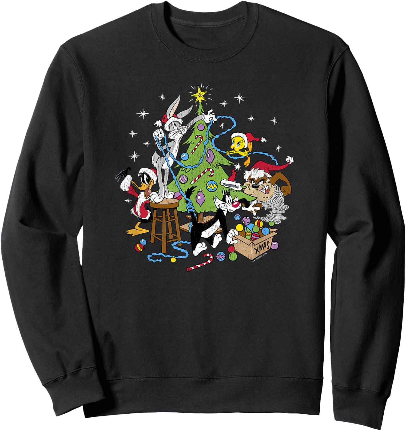 Looney Tunes Christmas Group Shot Decorate The Tree Sweatshirt - Sweatshirt | Black