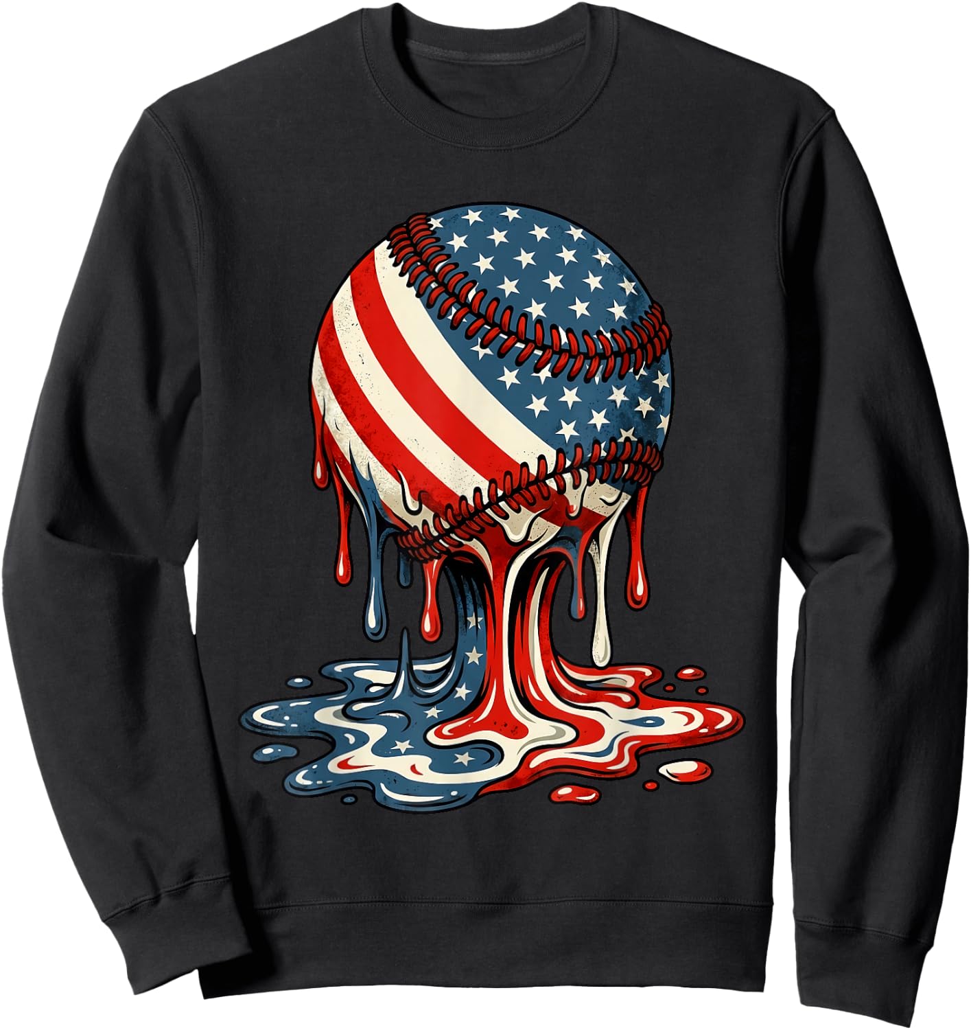 4th of July Baseball Drip Patriotic American Boys Kids Youth Sweatshirt - Sweatshirt | Black