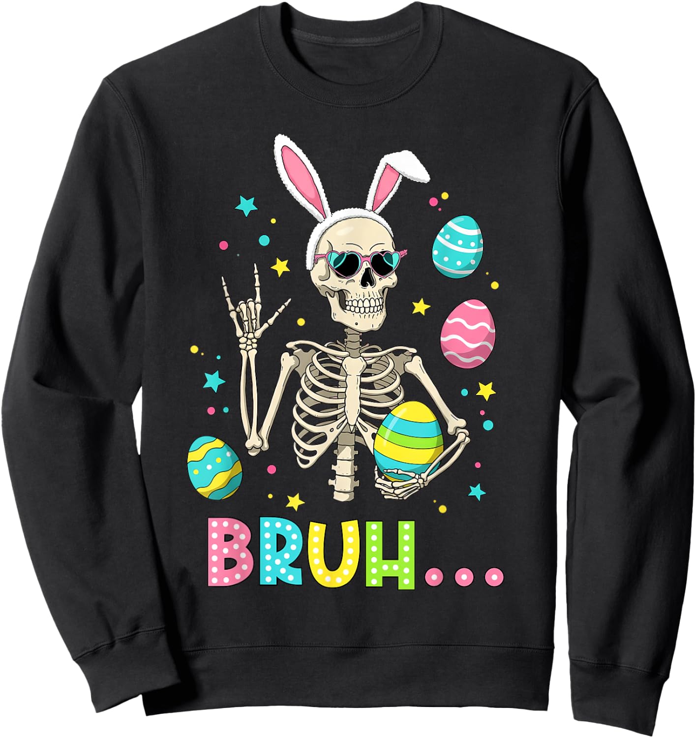 Easter Skeleton Bunny Rock Hand Rocker Men Teens Kids Boys Sweatshirt - Sweatshirt | Black