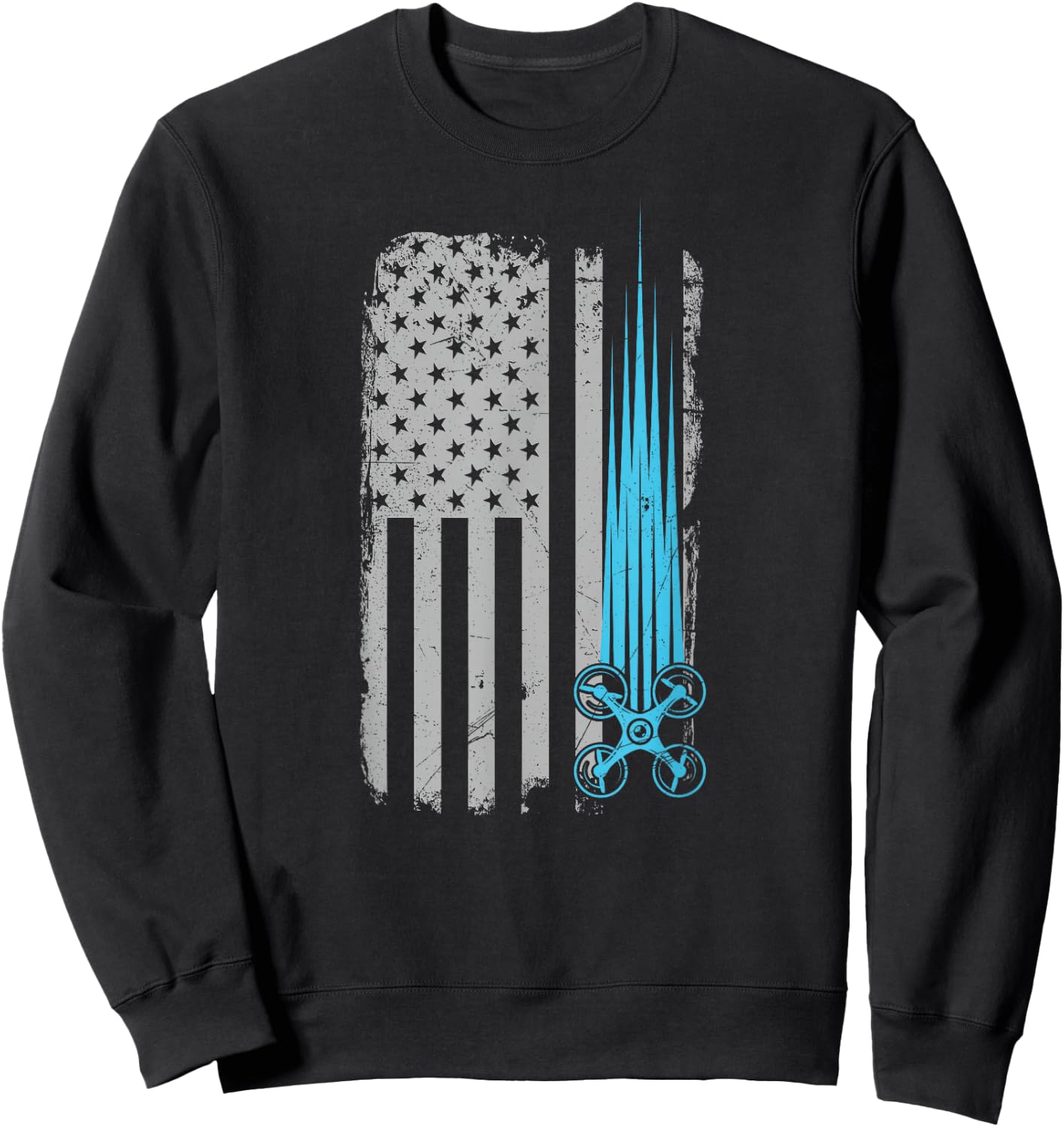 Drone Racing Distressed USA American Flag Quadcopter Pilot Sweatshirt - Sweatshirt | Black