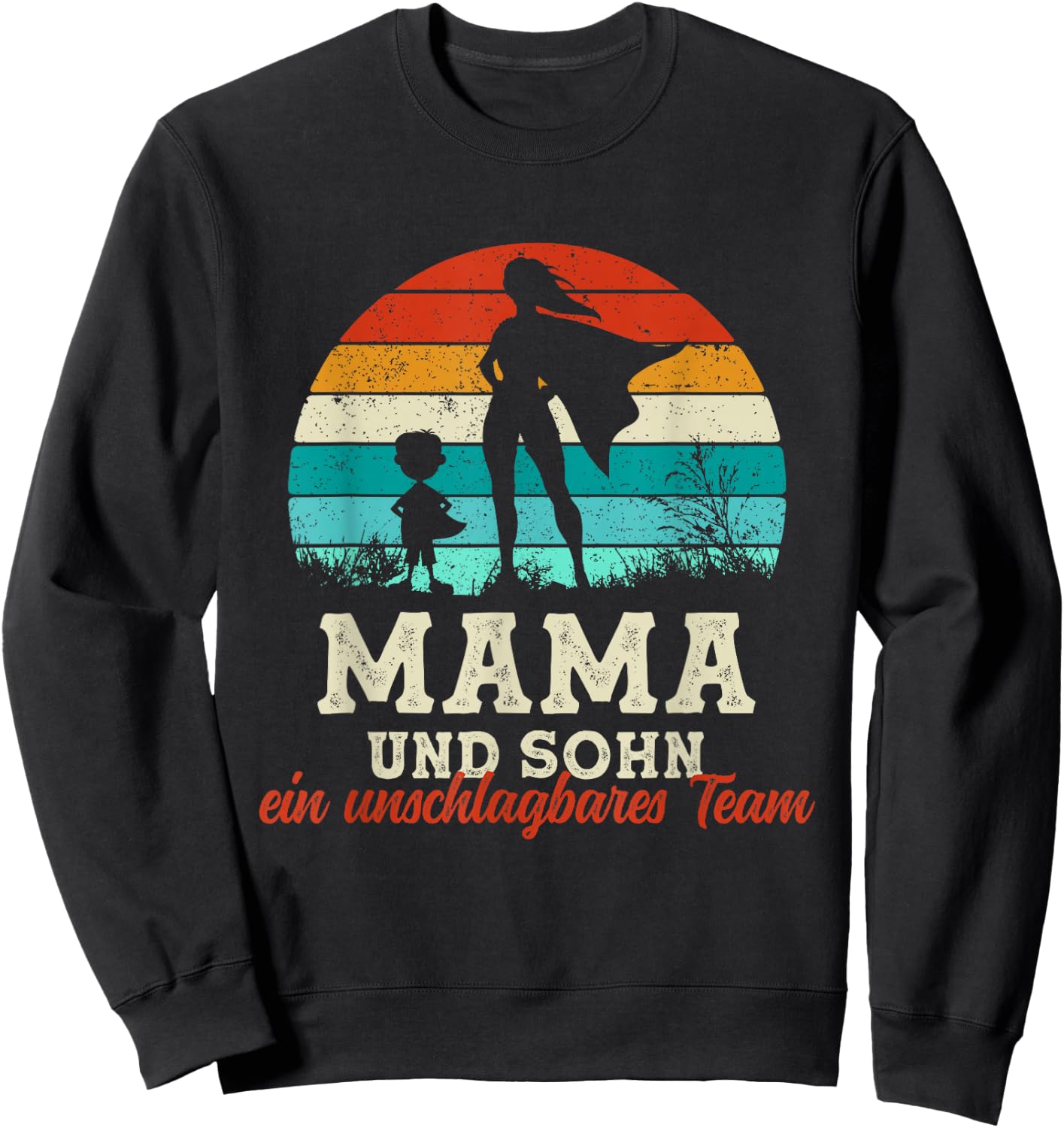 Team Mama and Son Superhero Mother's Day Proud Super Mama Sweatshirt - Sweatshirt | Black