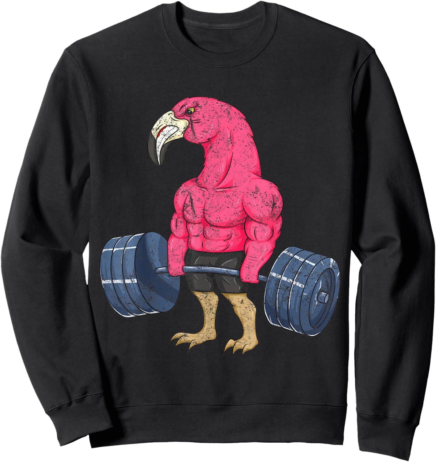Vintage Flamingo Weightlifting Bodybuilder Muscle Fitness Sweatshirt - Sweatshirt | Black