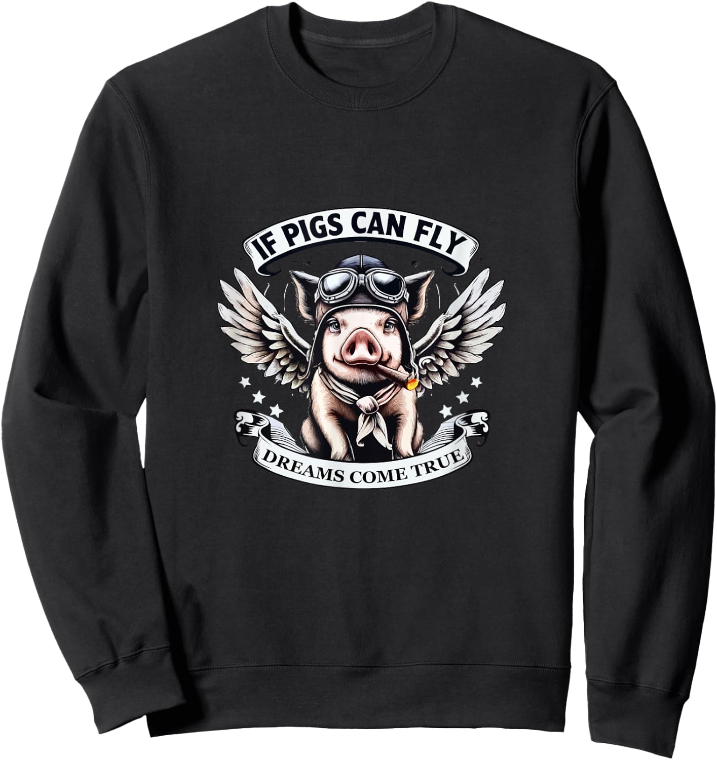 Comic Pig With Wings Sweatshirt - Sweatshirt | Black