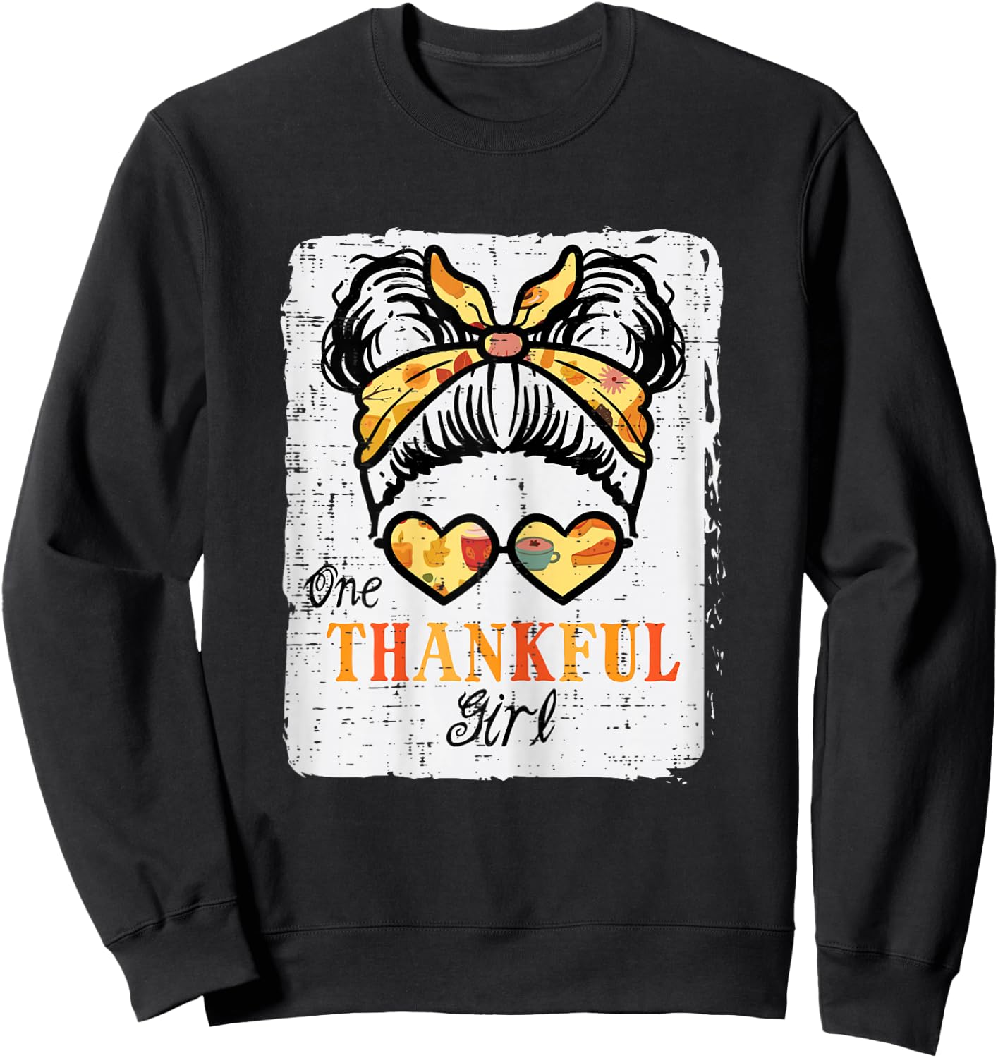Thanksgiving One Thankful Girl Messy Bun Kids Toddler Youth Sweatshirt - Sweatshirt | Black