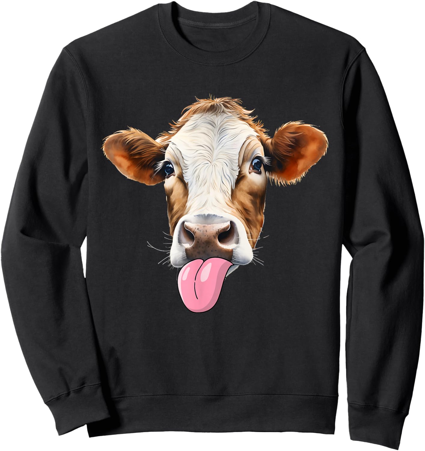 Silly Cow Tongue-Out A Whimsical Take on Farm and Life Sweatshirt - Sweatshirt | Black