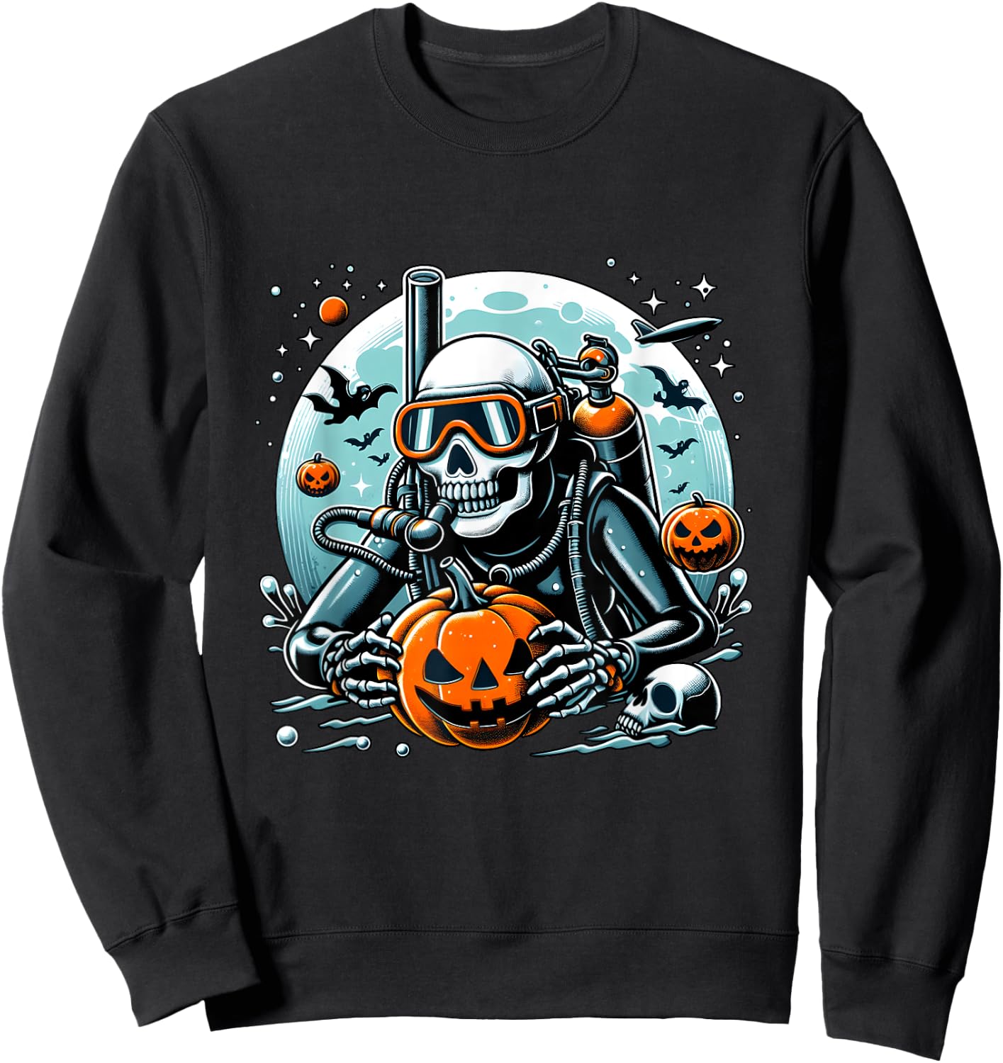 Dive Skeleton Scuba Diving Player Halloween Diver Ocean Life Sweatshirt - Sweatshirt | Black