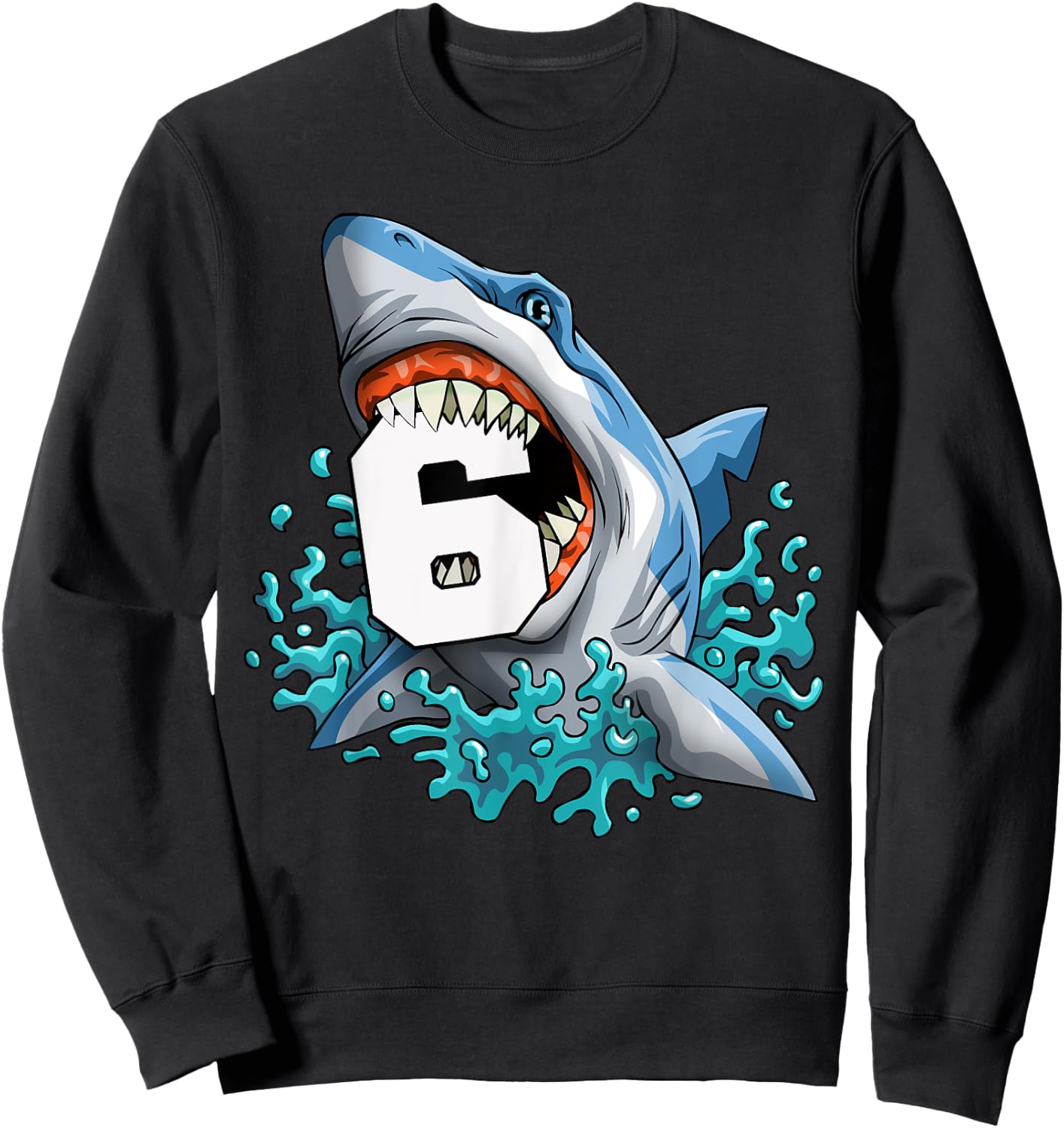 Kids Shark 6th Birthday Boys Funny Shark 6 yrs Old Birthday Sweatshirt - Sweatshirt | Black