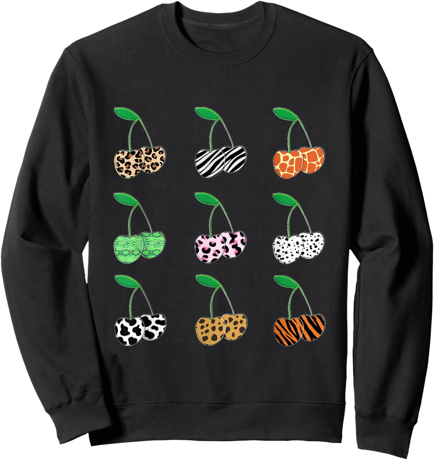 Cherry Animal Print Leopard Sweatshirt - Sweatshirt | Black