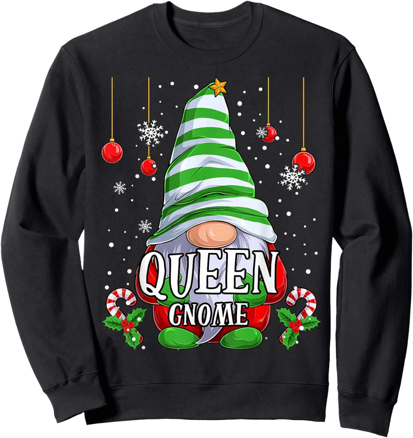 Queen Gnome christmas pajamas matching family group Sweatshirt - Sweatshirt | Black