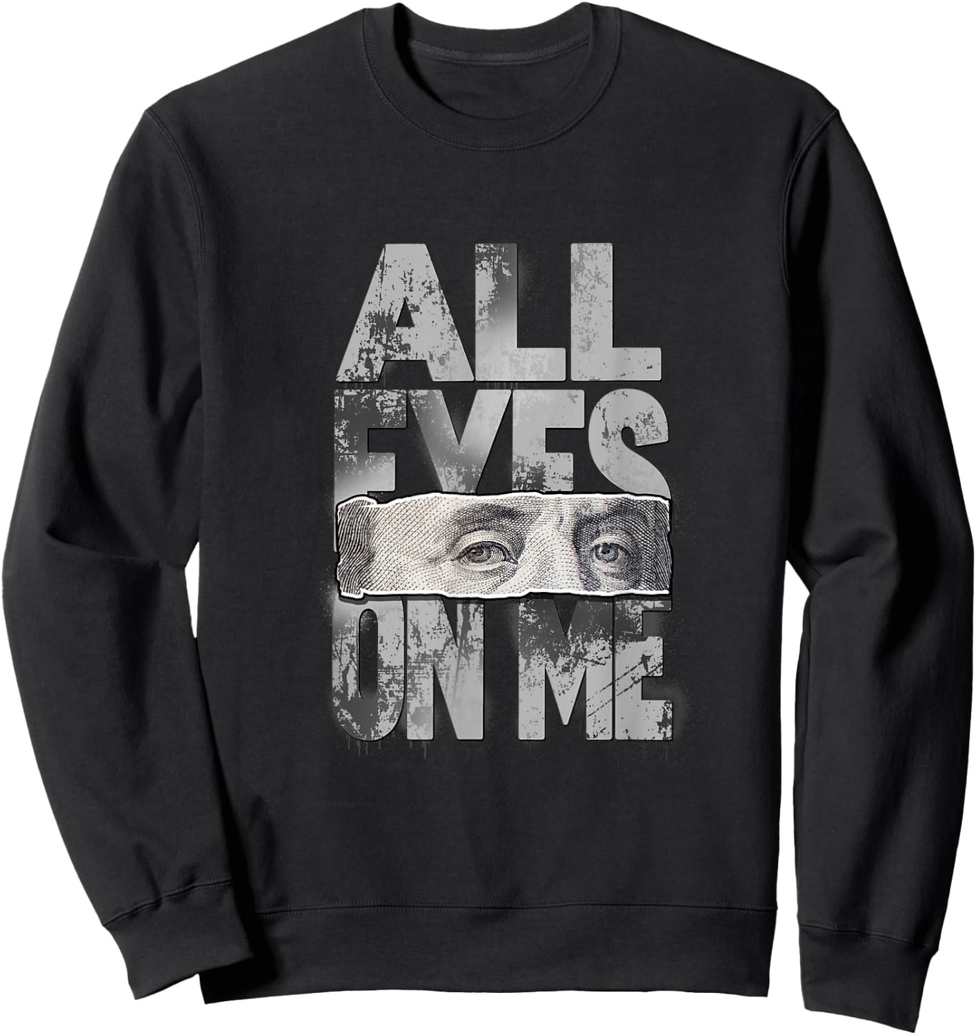 Grey All Eyes On Me Monochrome Color Graphic Sweatshirt - Sweatshirt | Black