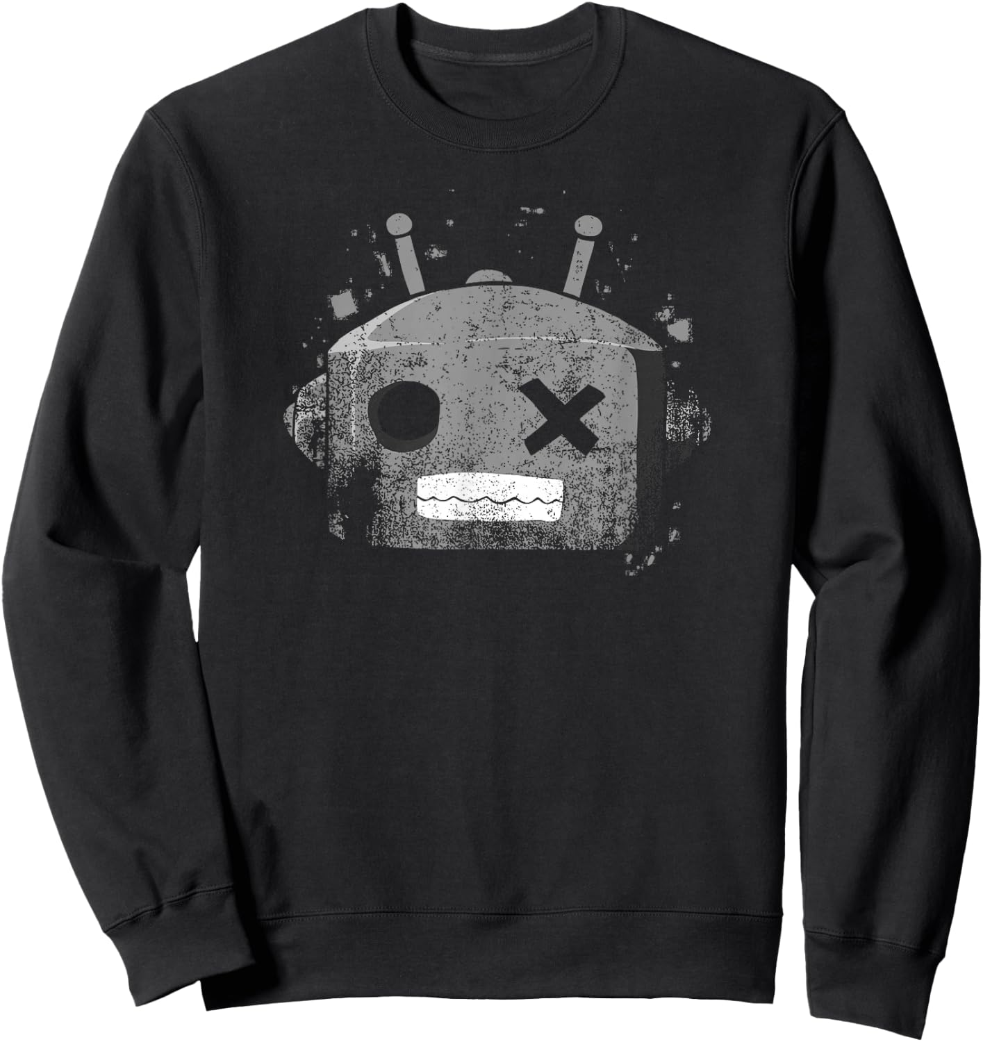 Grey Color Retro Robot Head Grey Graphic Sweatshirt - Sweatshirt | Black